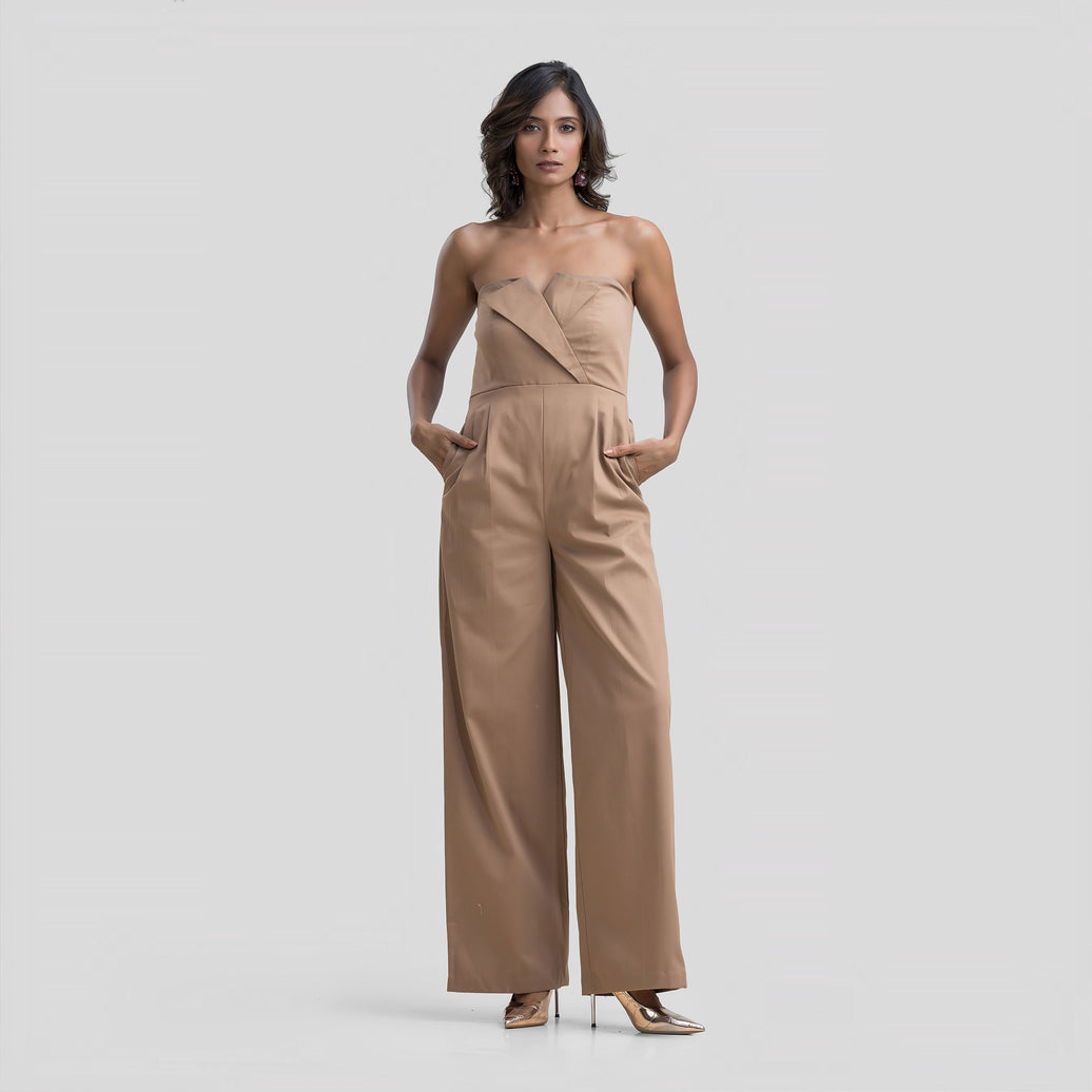 Structured Lapel Tube Jumpsuit