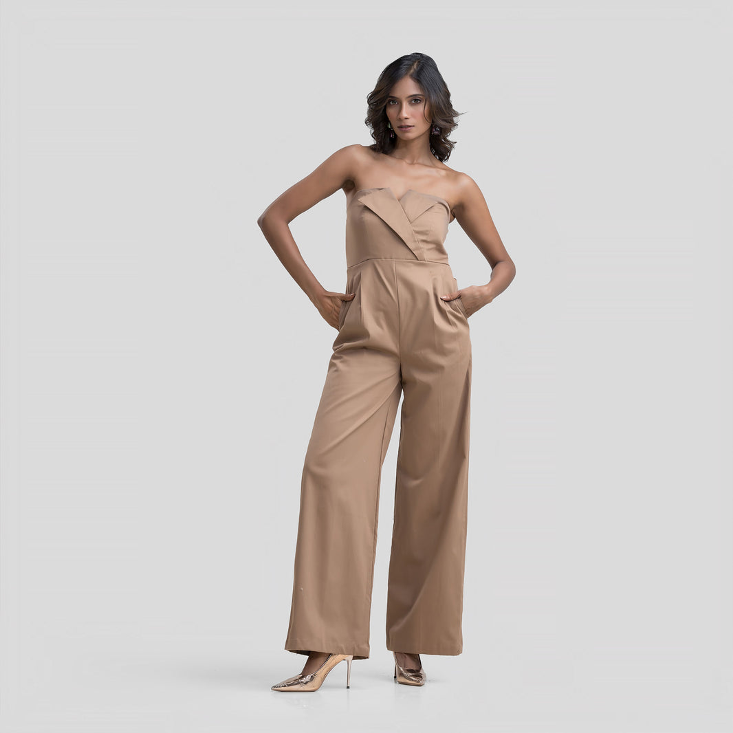 Structured Lapel Tube Jumpsuit