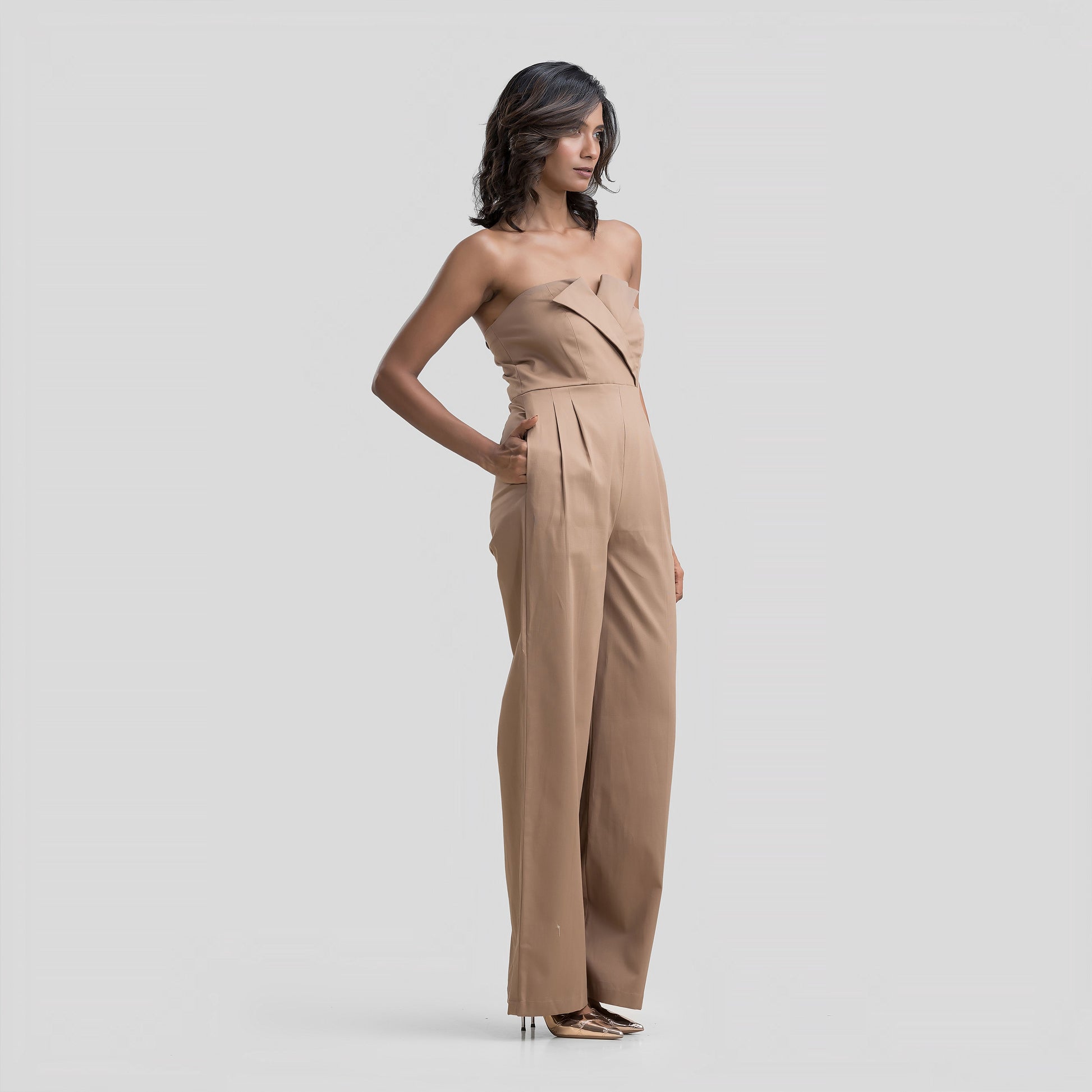 Structured Lapel Tube Jumpsuit