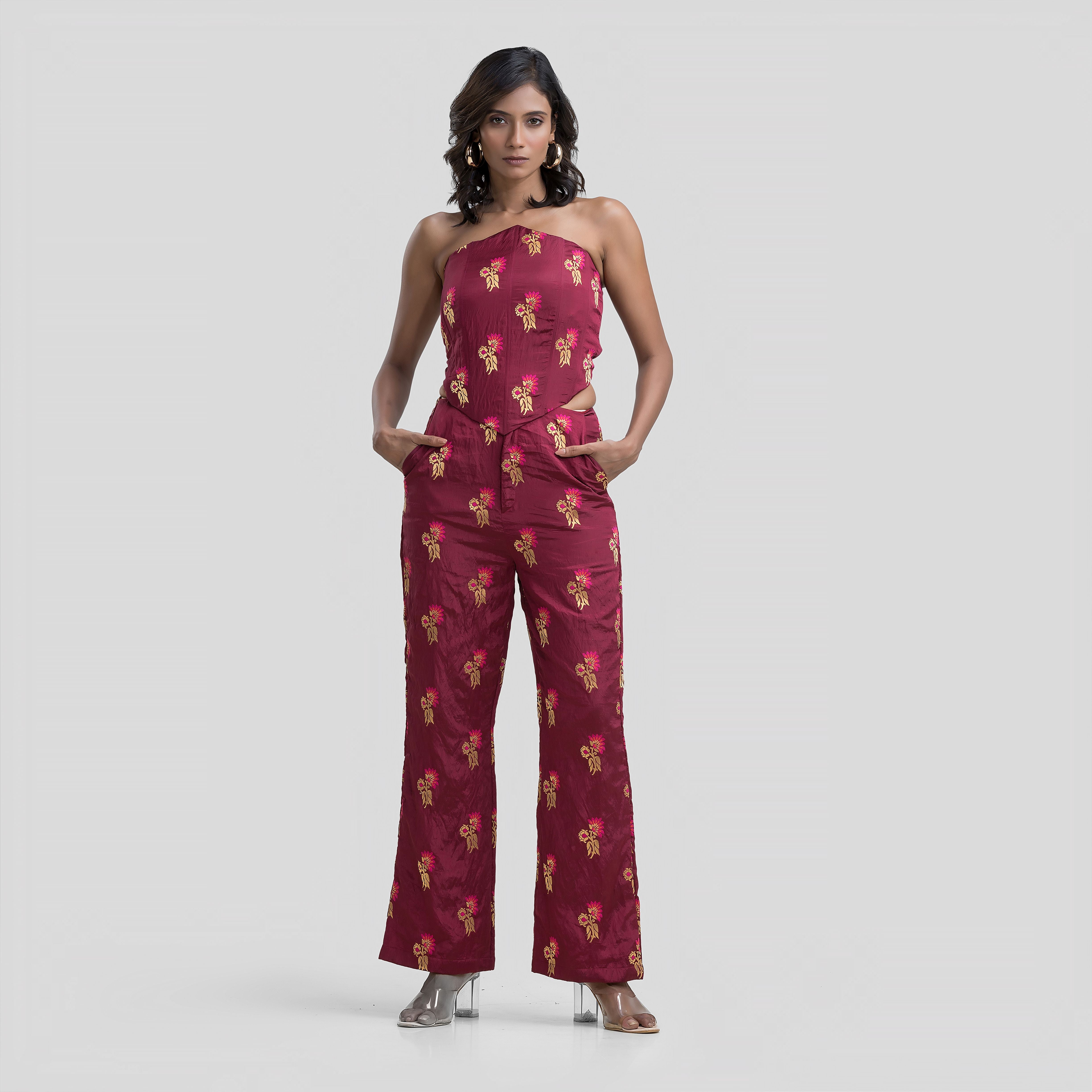 Raspberry Brocade Highwaisted Pants