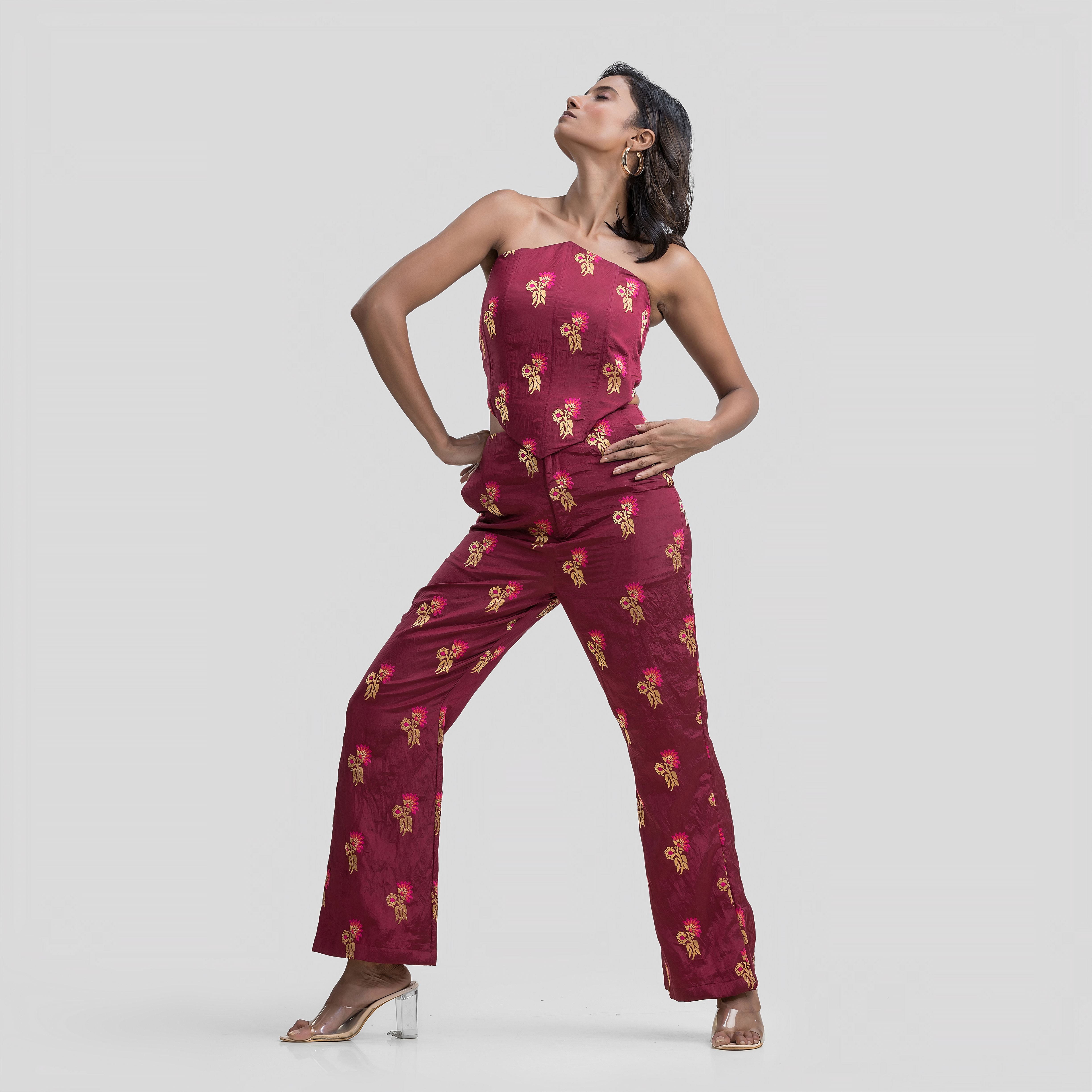 Raspberry Brocade Highwaisted Pants