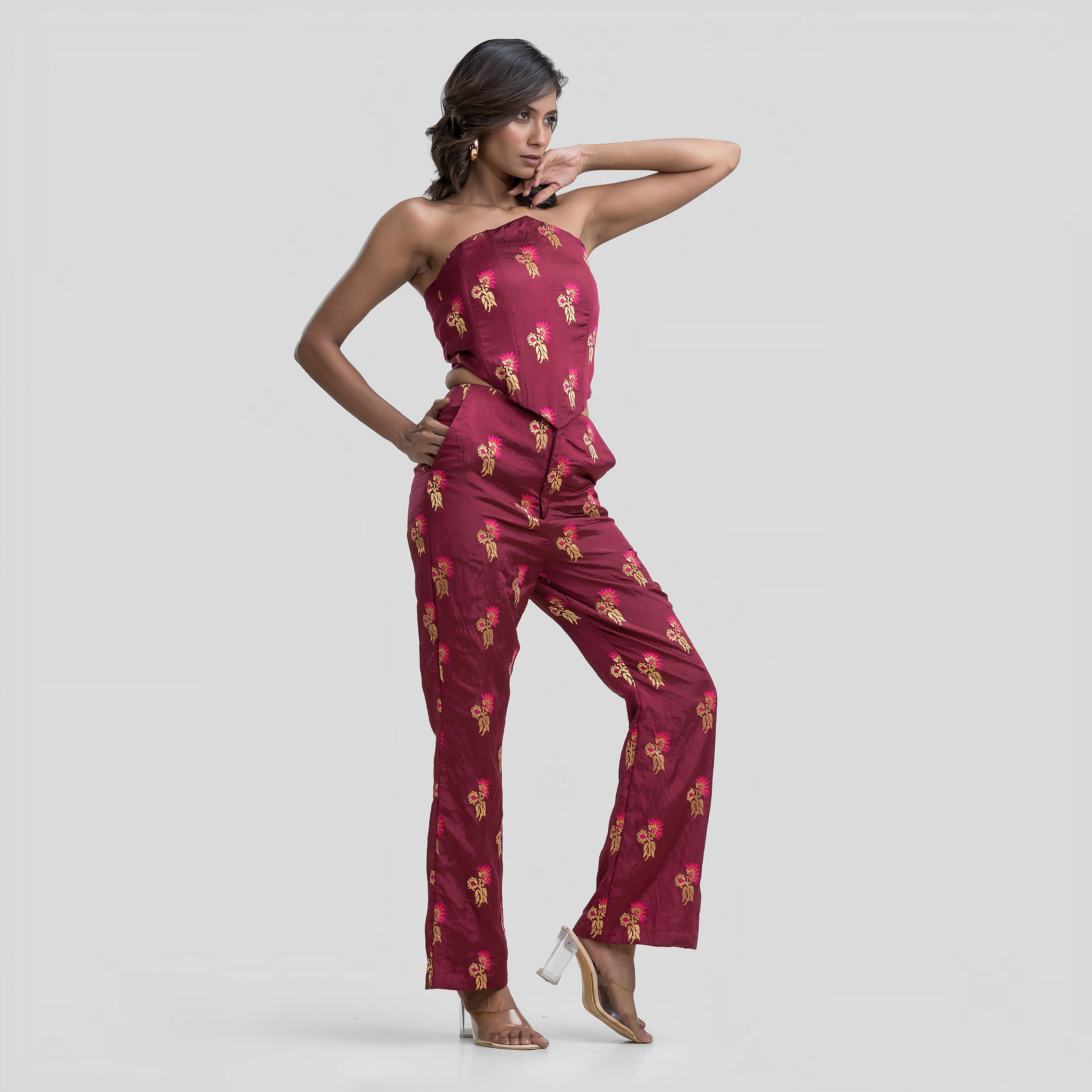 Raspberry Brocade Highwaisted Pants