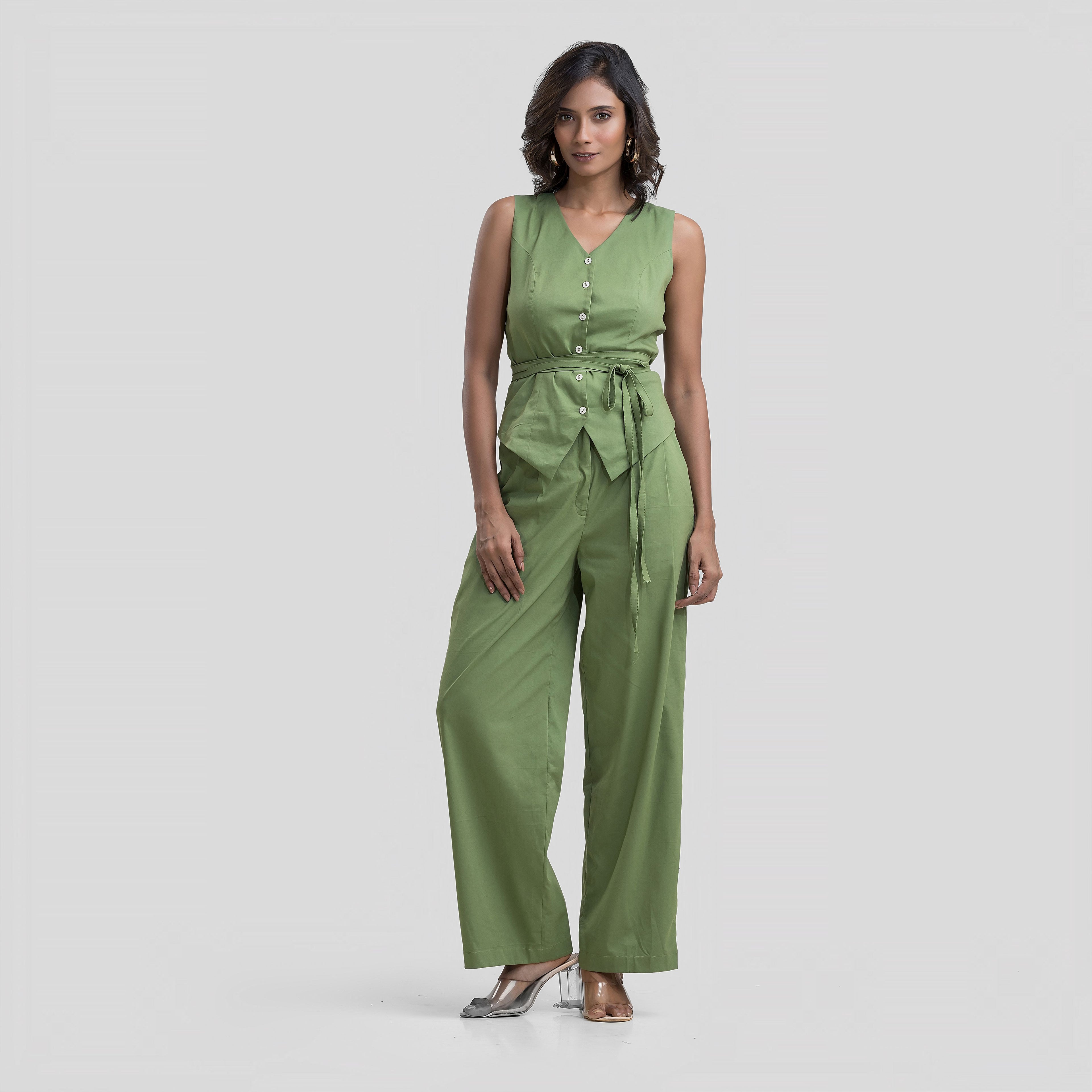 Green Tie-Up Waistcoat with Pants