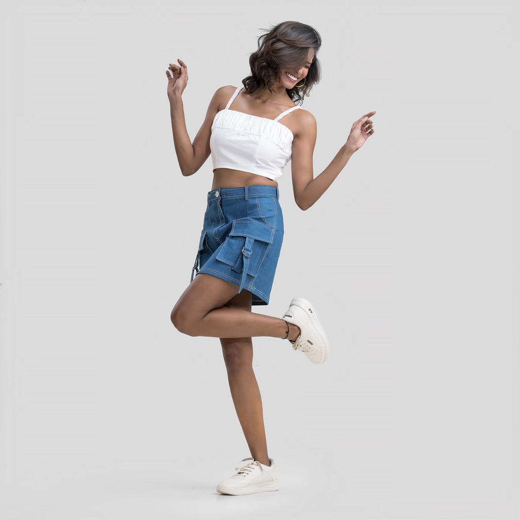 White Cotton Pleated Top