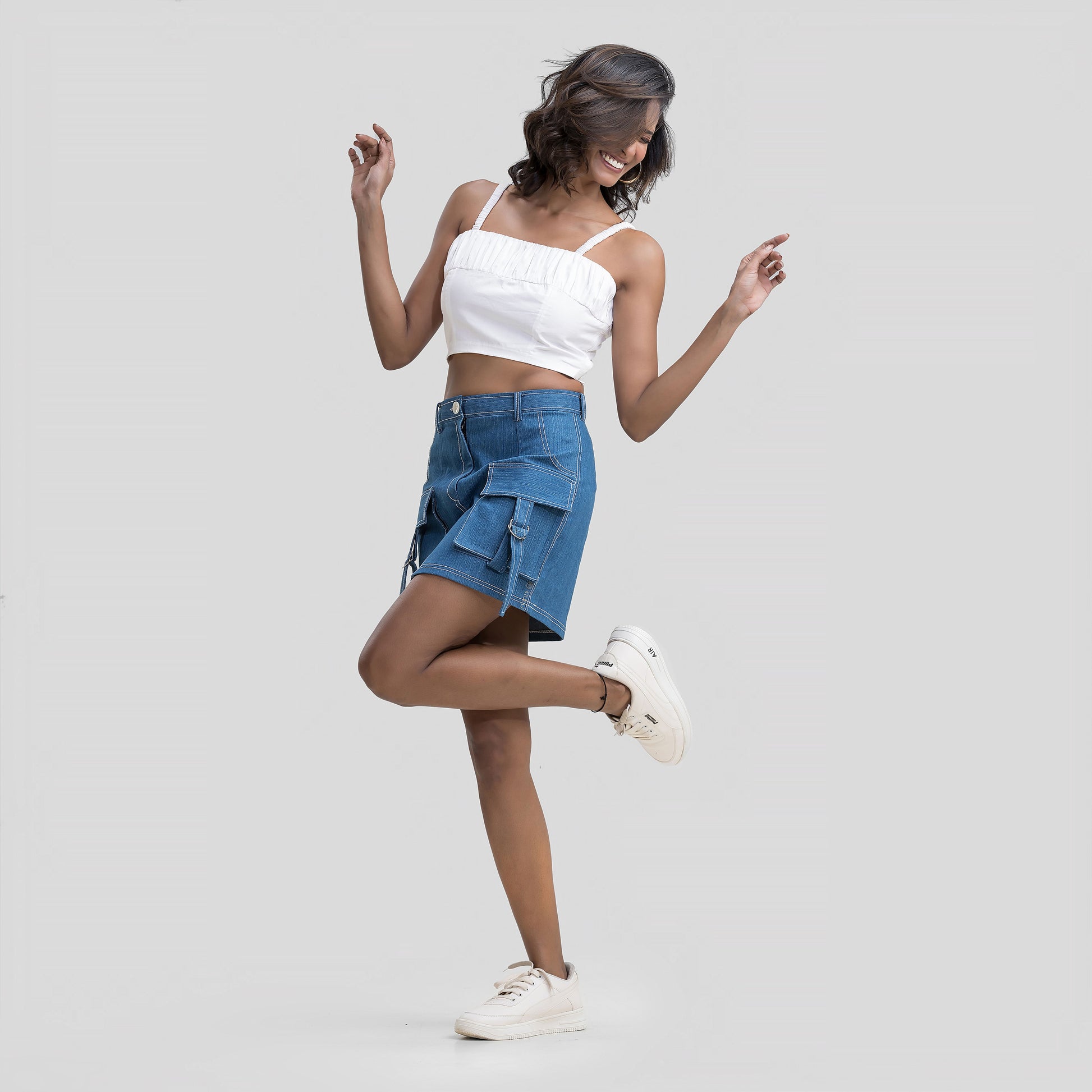 White Cotton Pleated Top