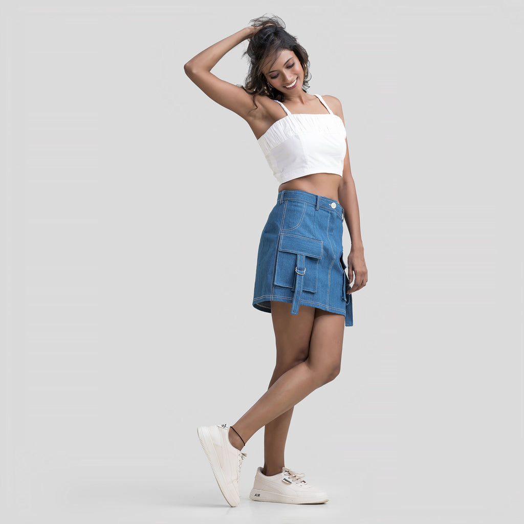 White Cotton Pleated Top