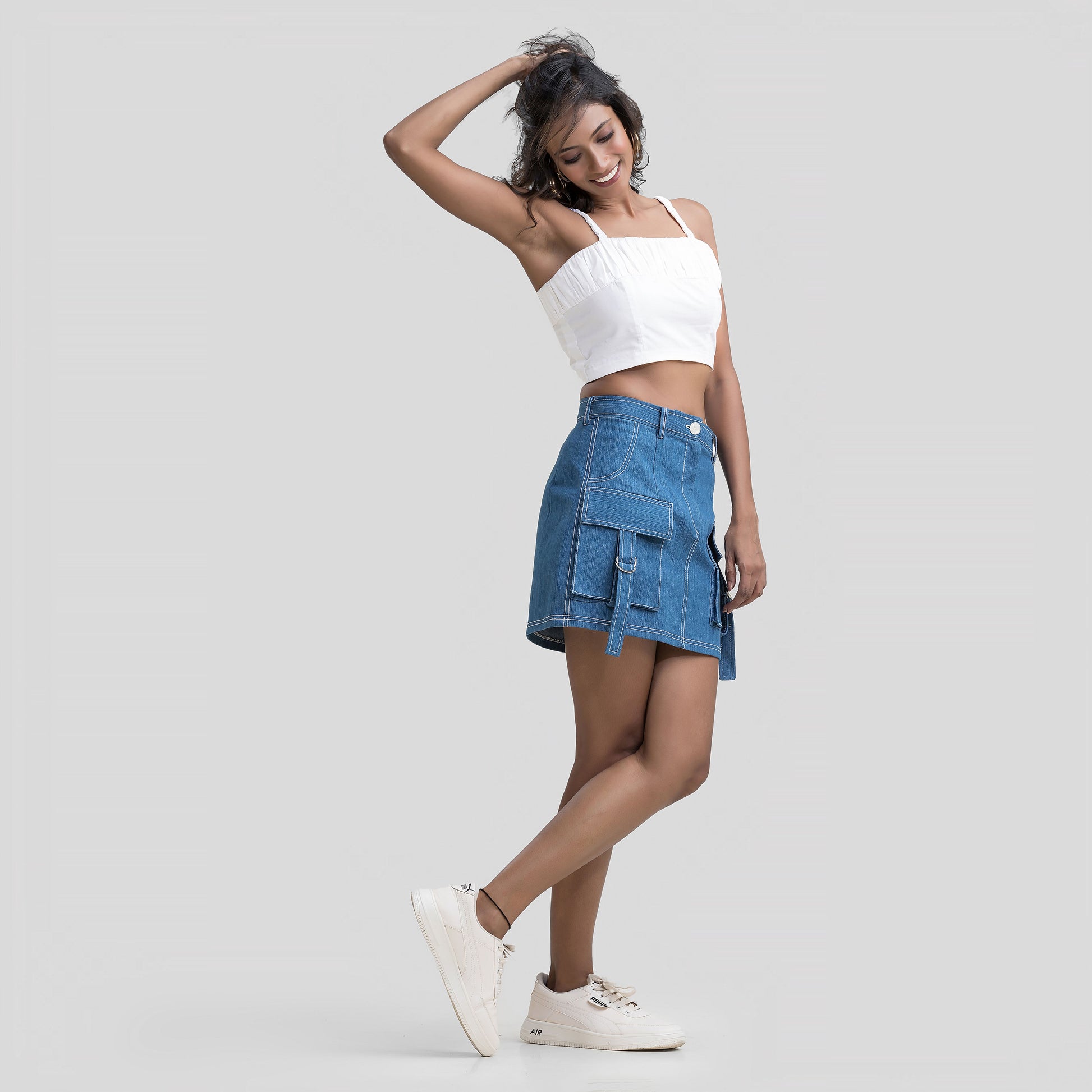 White Cotton Pleated Top