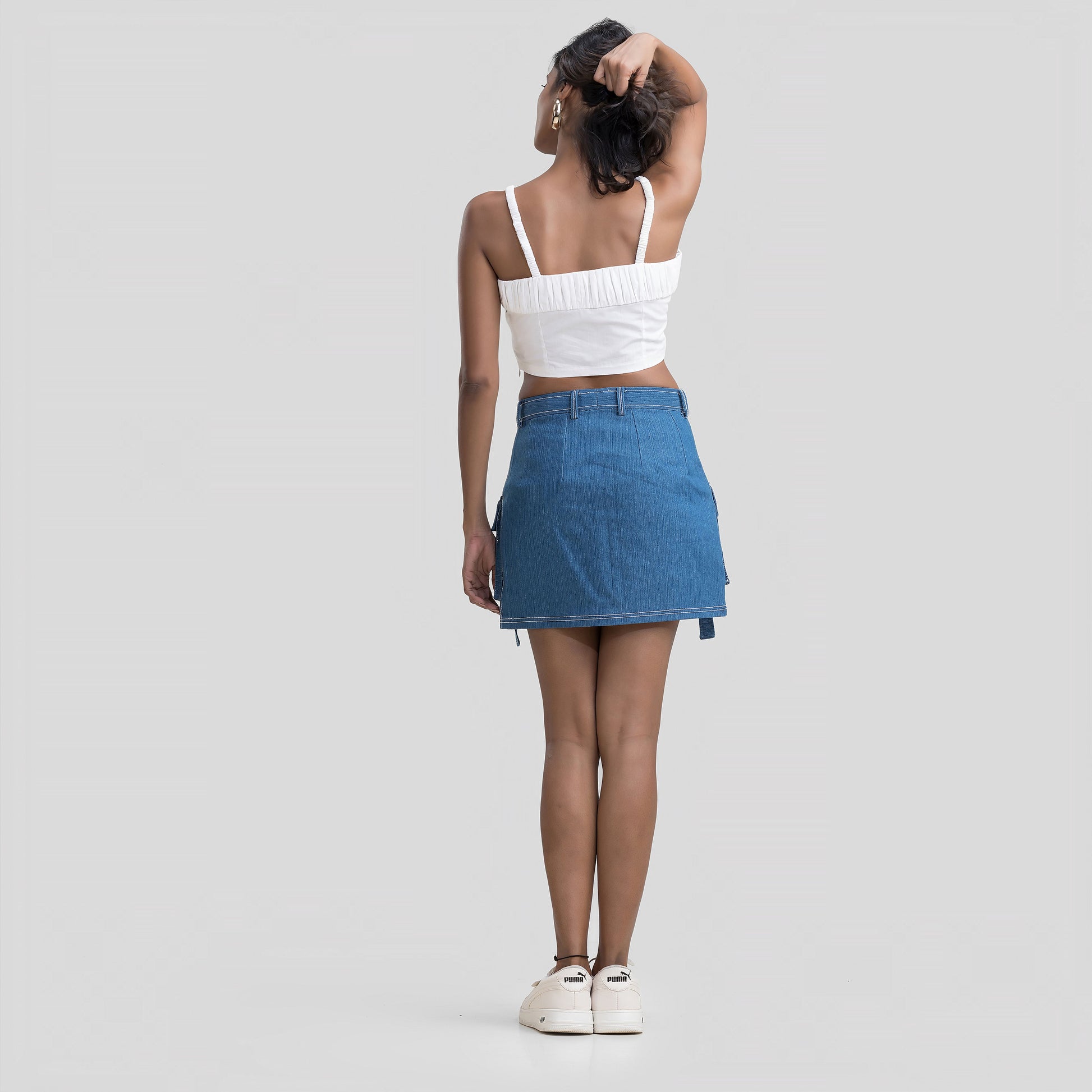 White Cotton Pleated Top