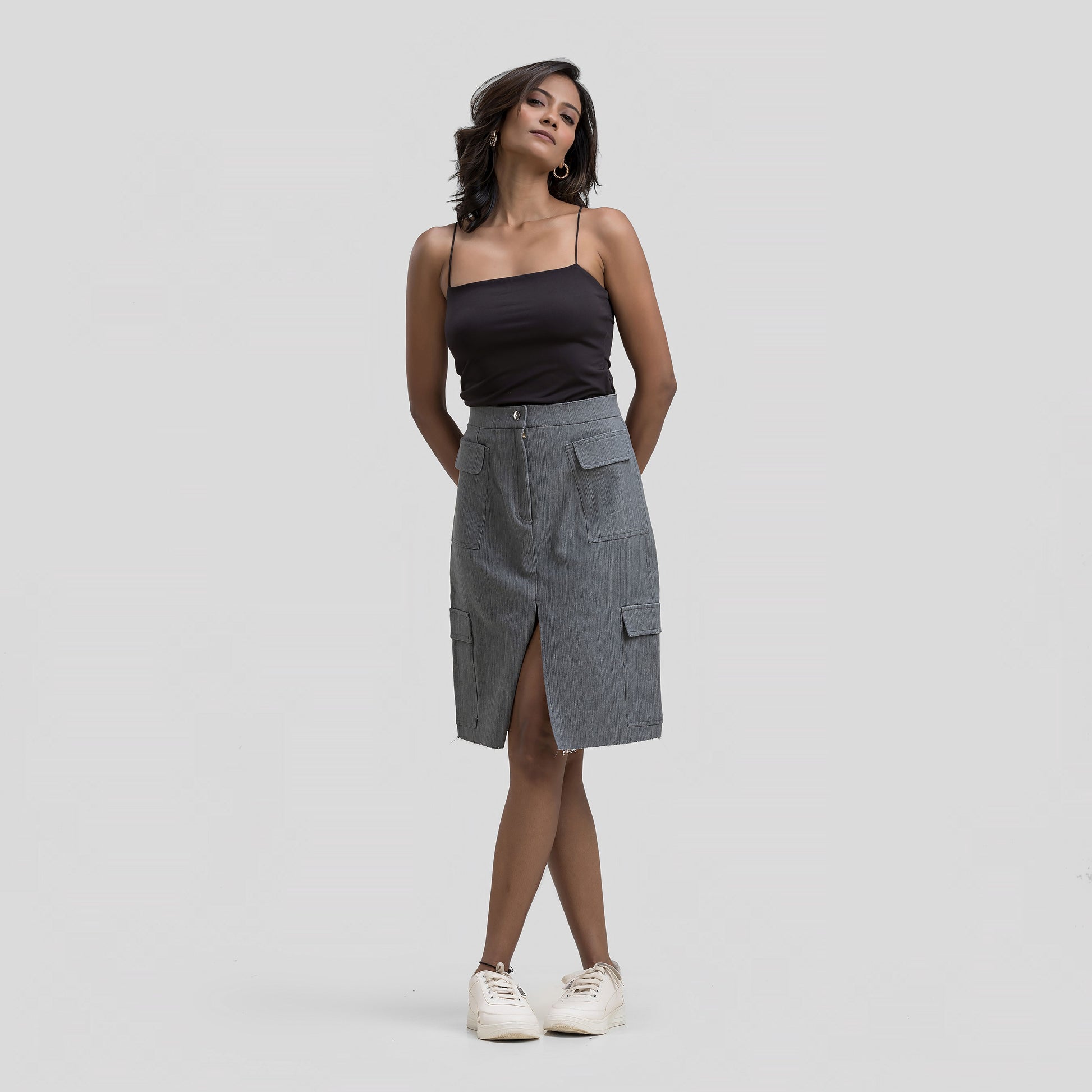 Grey Denim Cargo Skirt