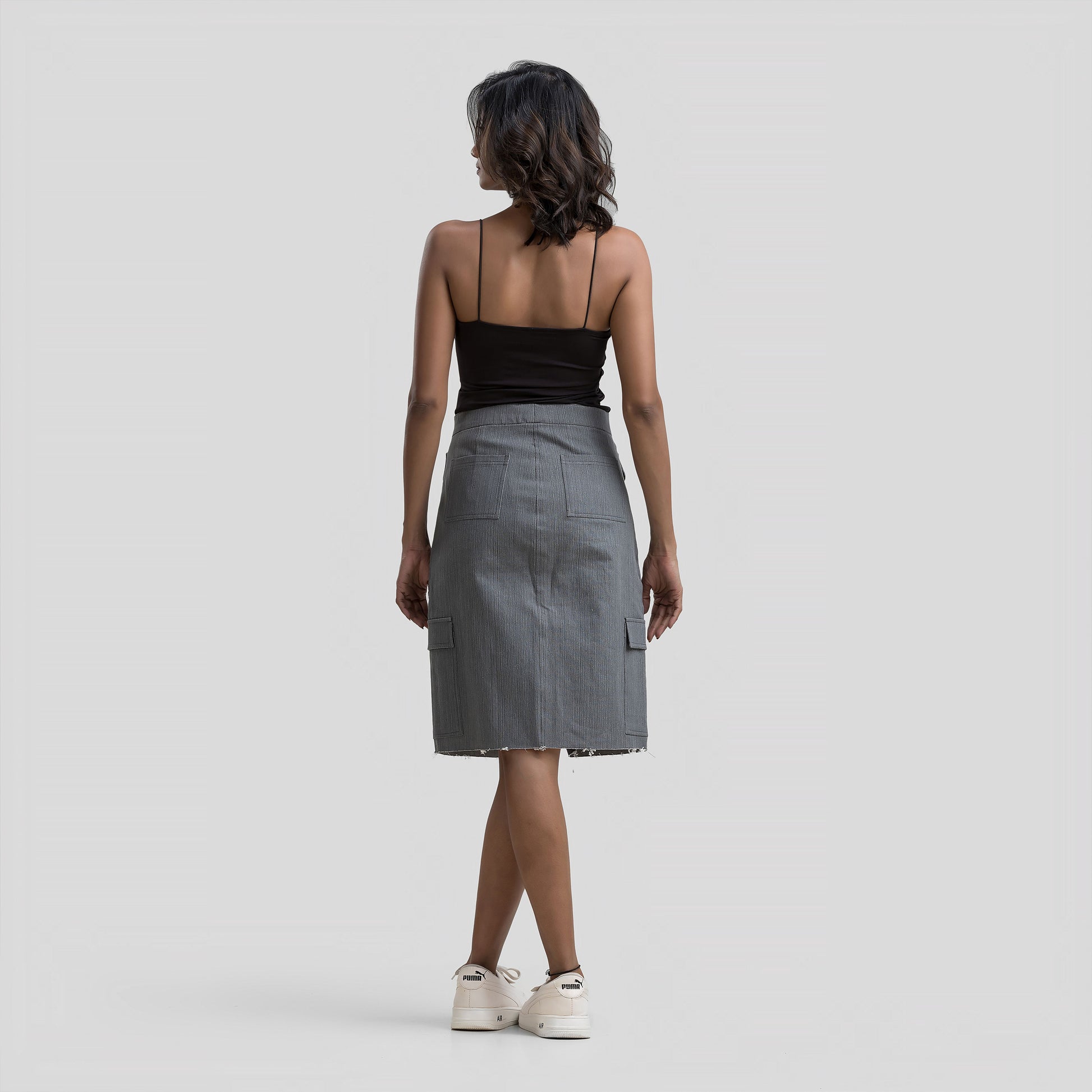 Grey Denim Cargo Skirt