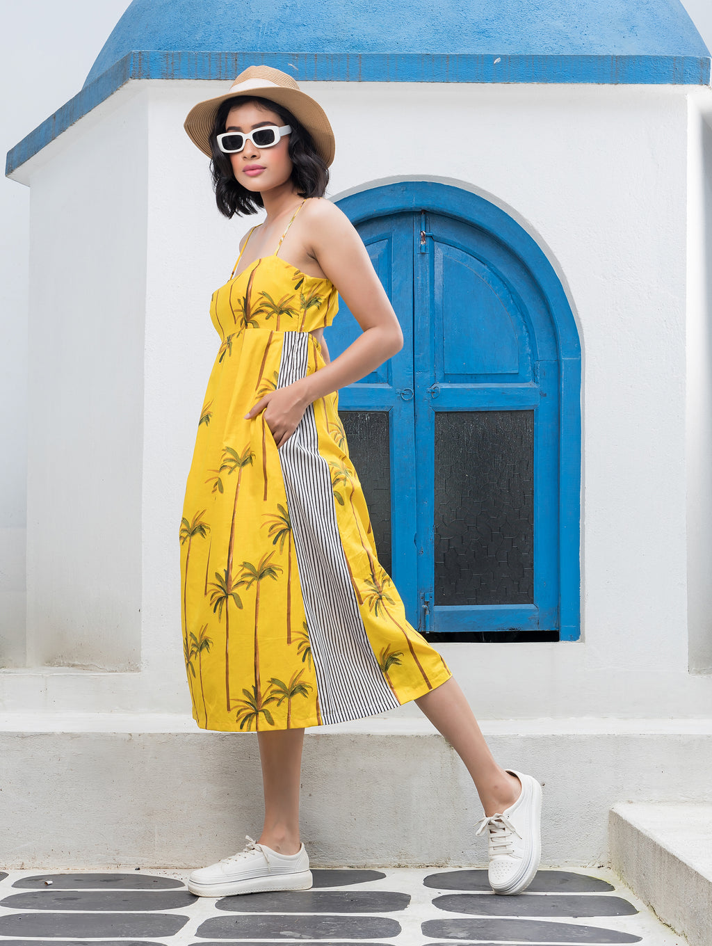 Yellow Palm Tree Dress for Women