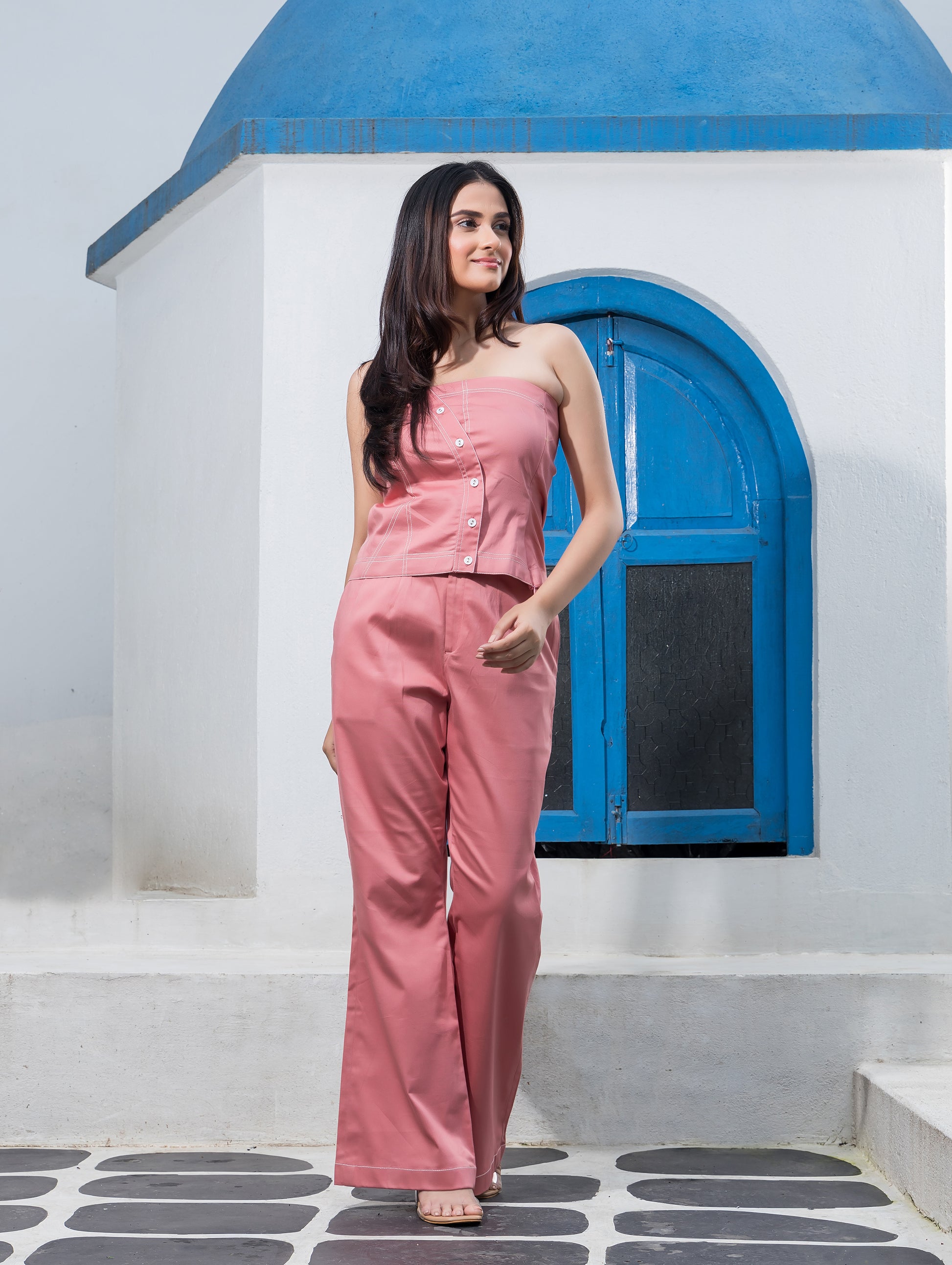 Pink Co-Ord Set with White Thread Line