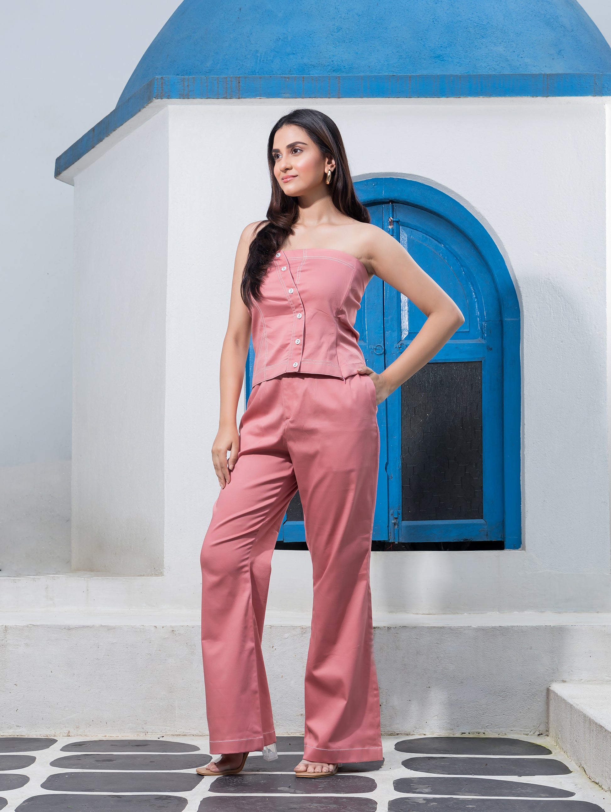 Pink Co-Ord Set with White Thread Line