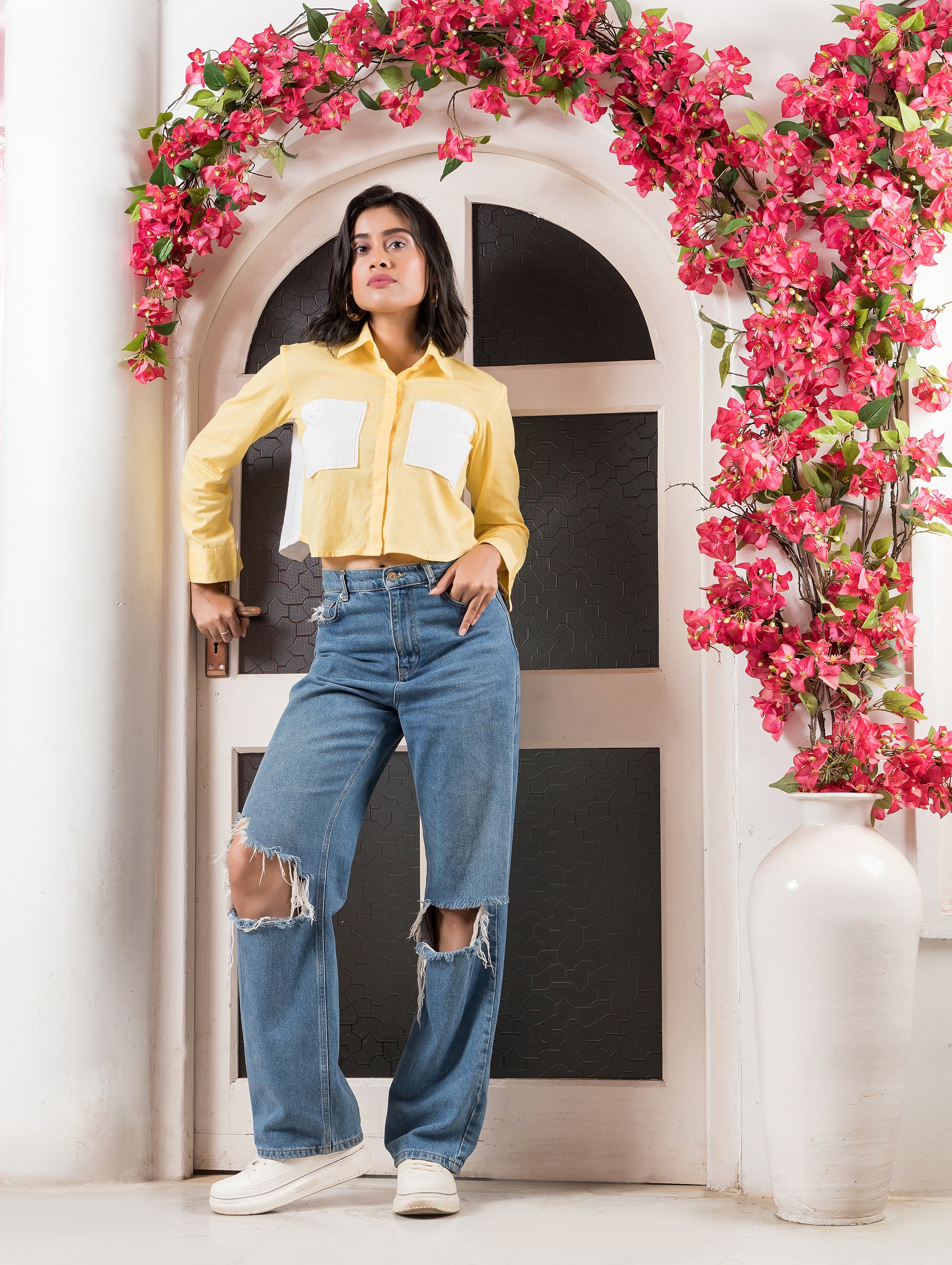 Yellow Linen Shirt with Back Knot