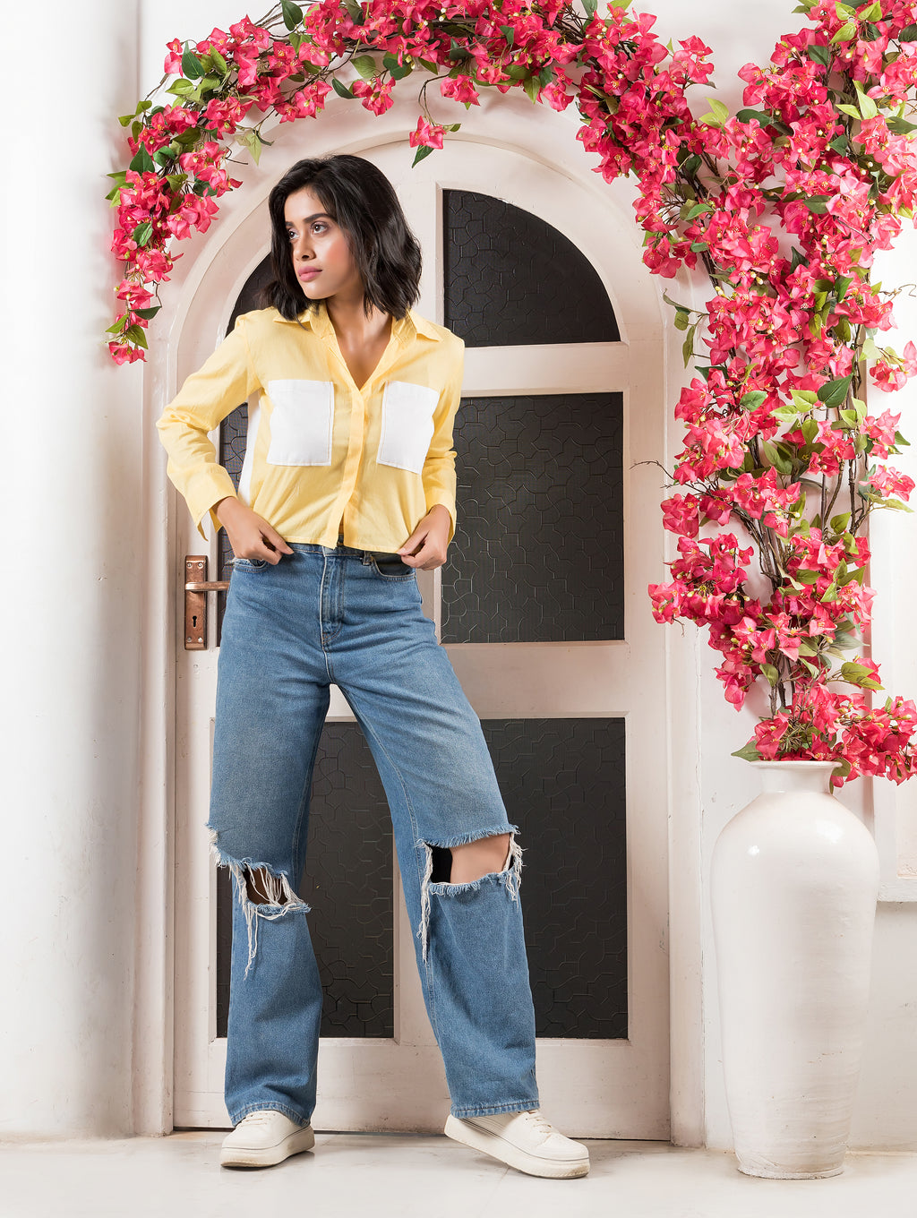 Yellow Linen Shirt with Back Knot