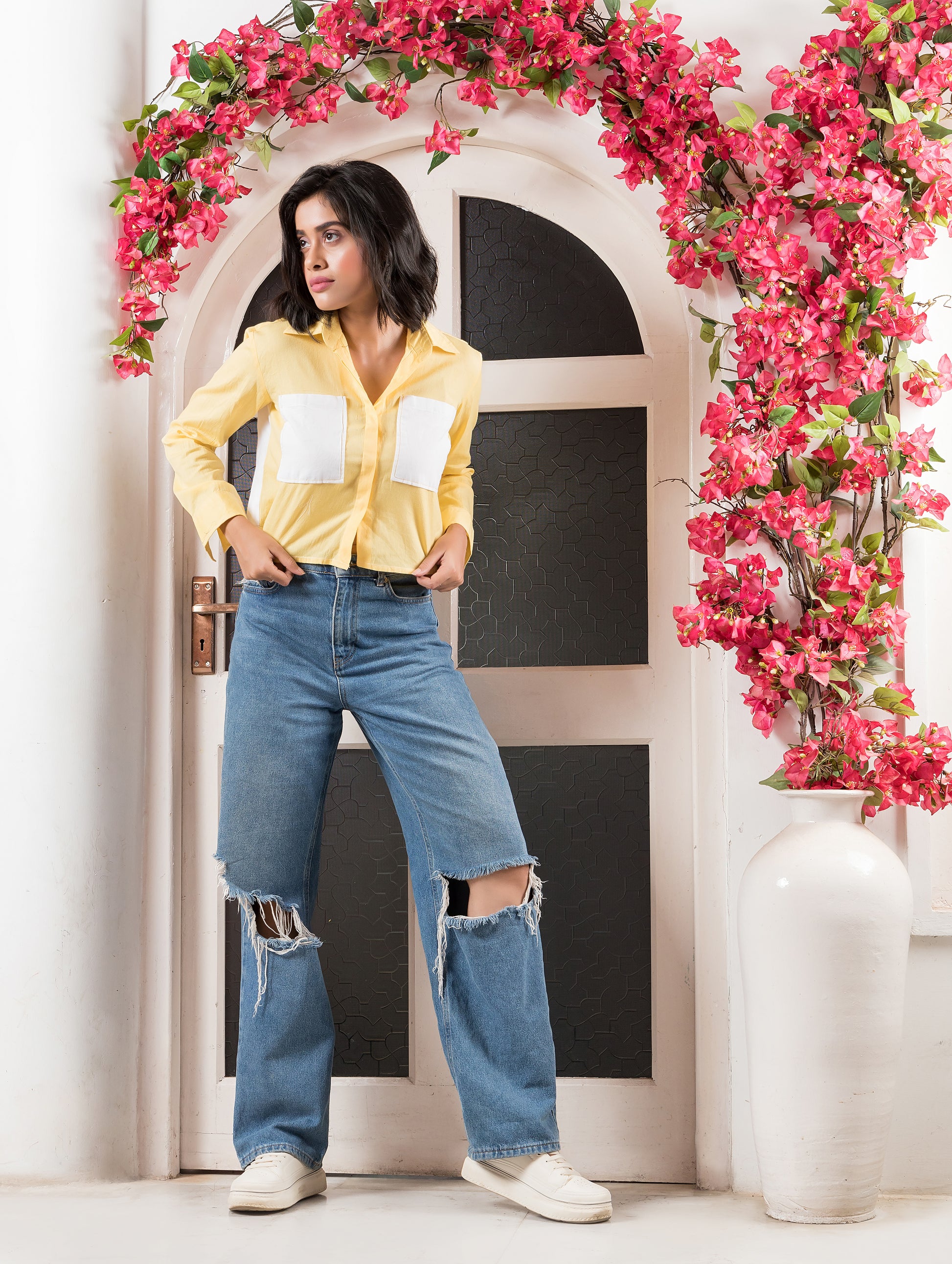 Yellow Linen Shirt with Back Knot
