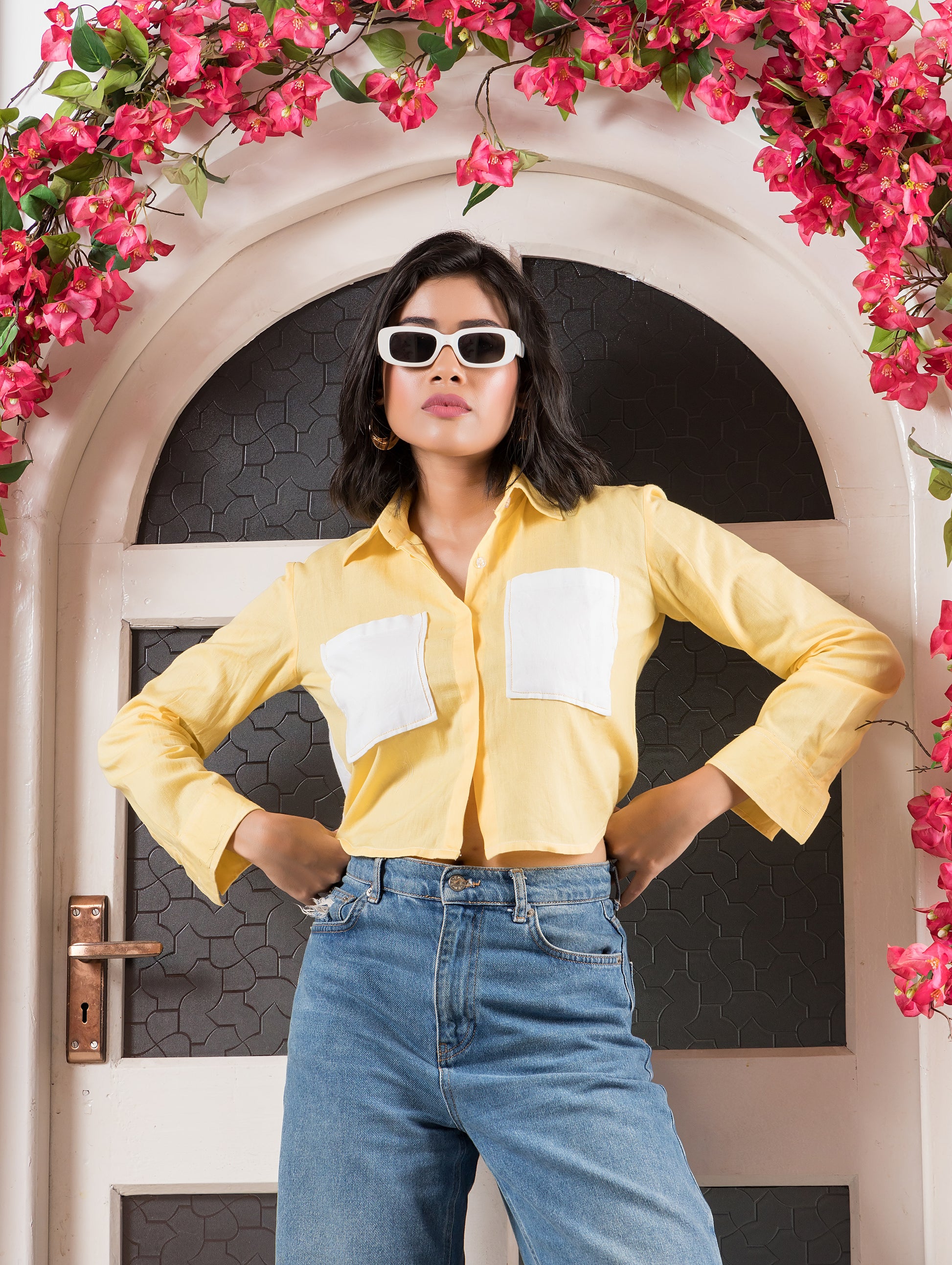 Yellow Linen Shirt with Back Knot