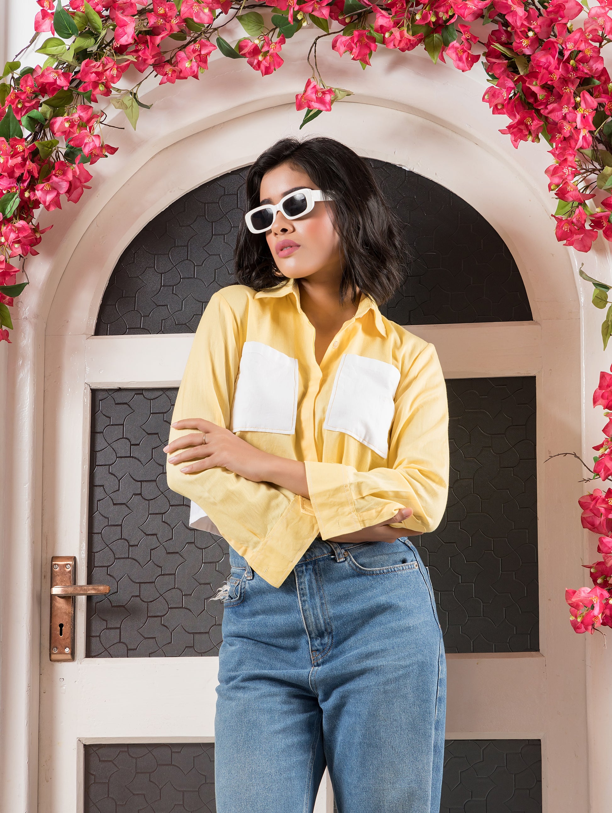 Yellow Linen Shirt with Back Knot