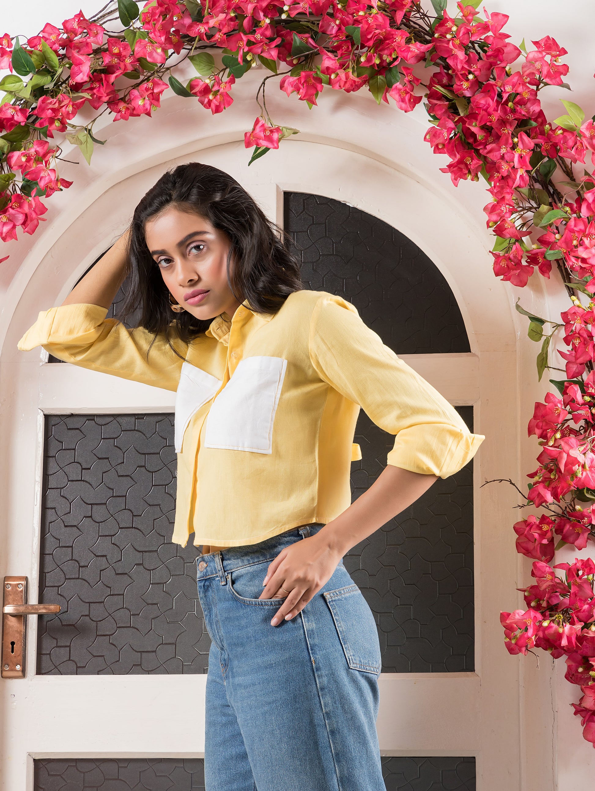 Yellow Linen Shirt with Back Knot