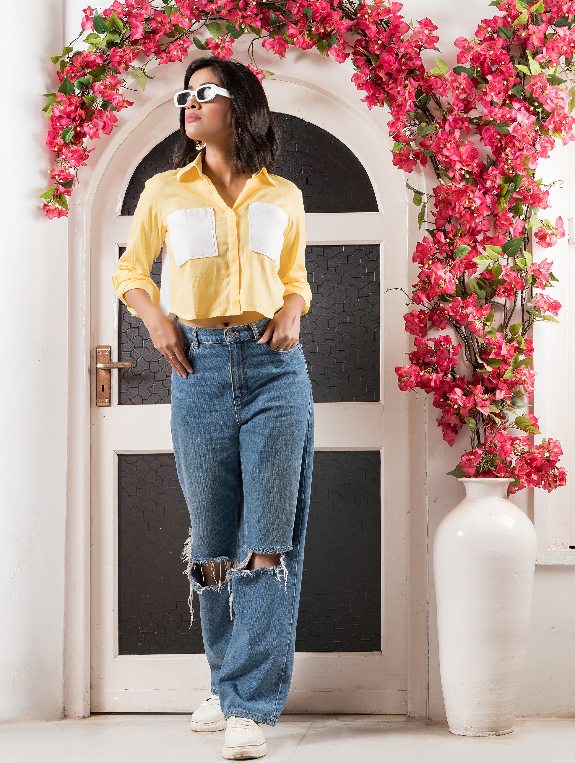Yellow Linen Shirt with Back Knot