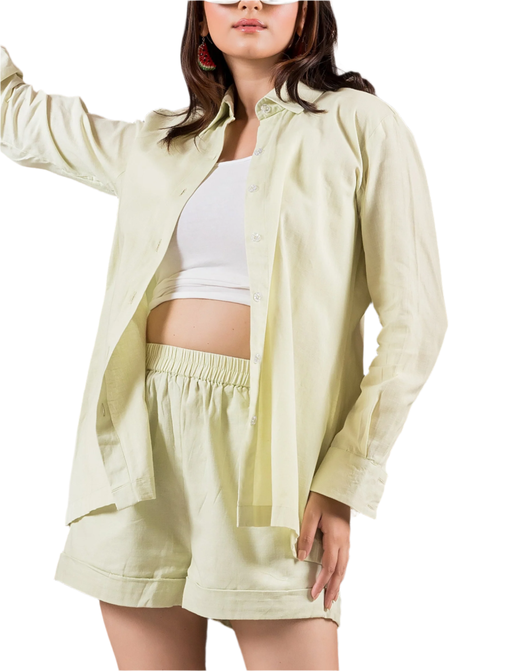 Green Linen Shirt & Shorts Set