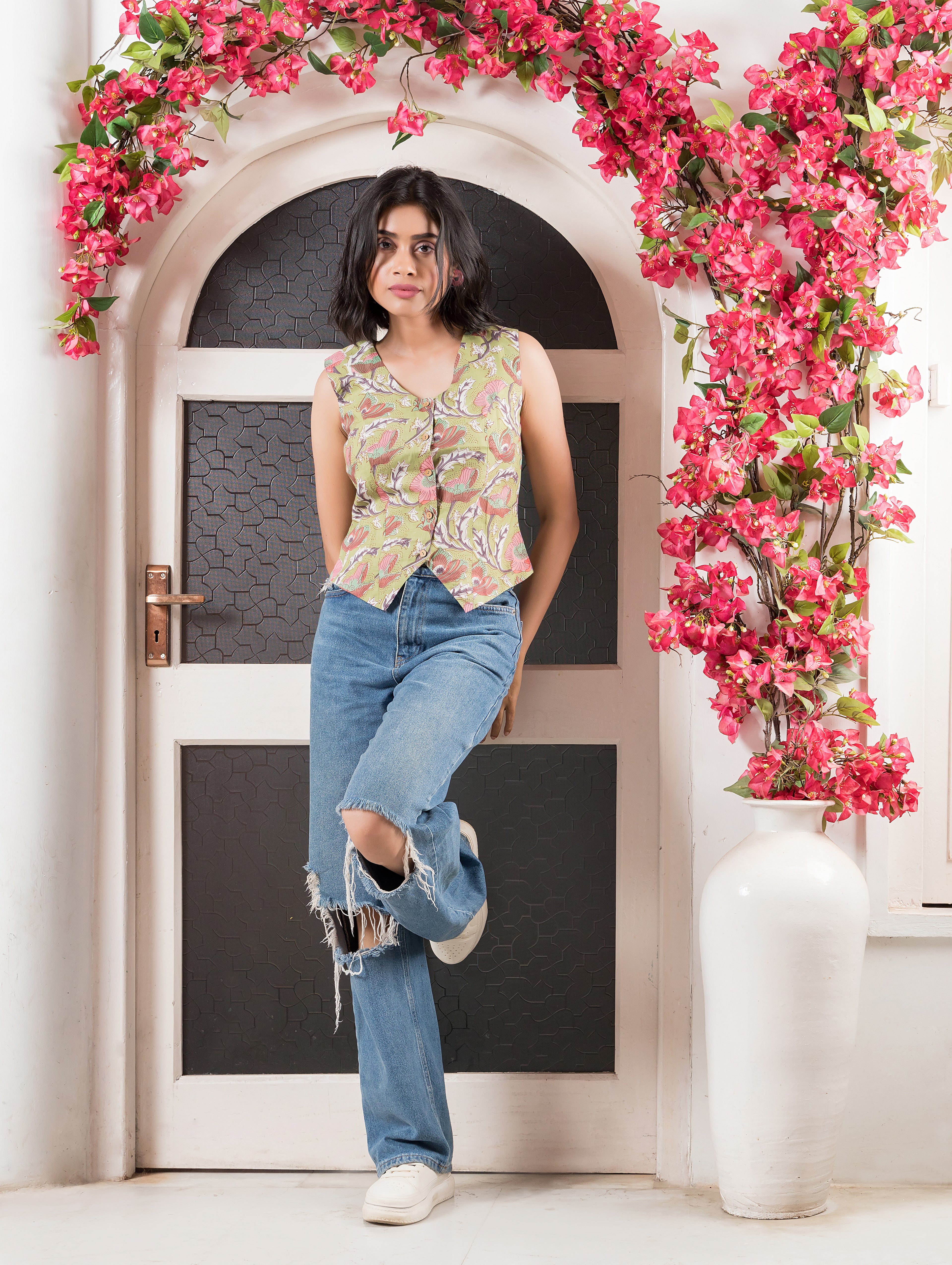 Green Printed Waistcoat