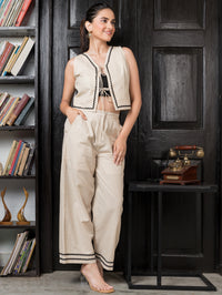 Beige & Black Front Tie on Co-Ord Set