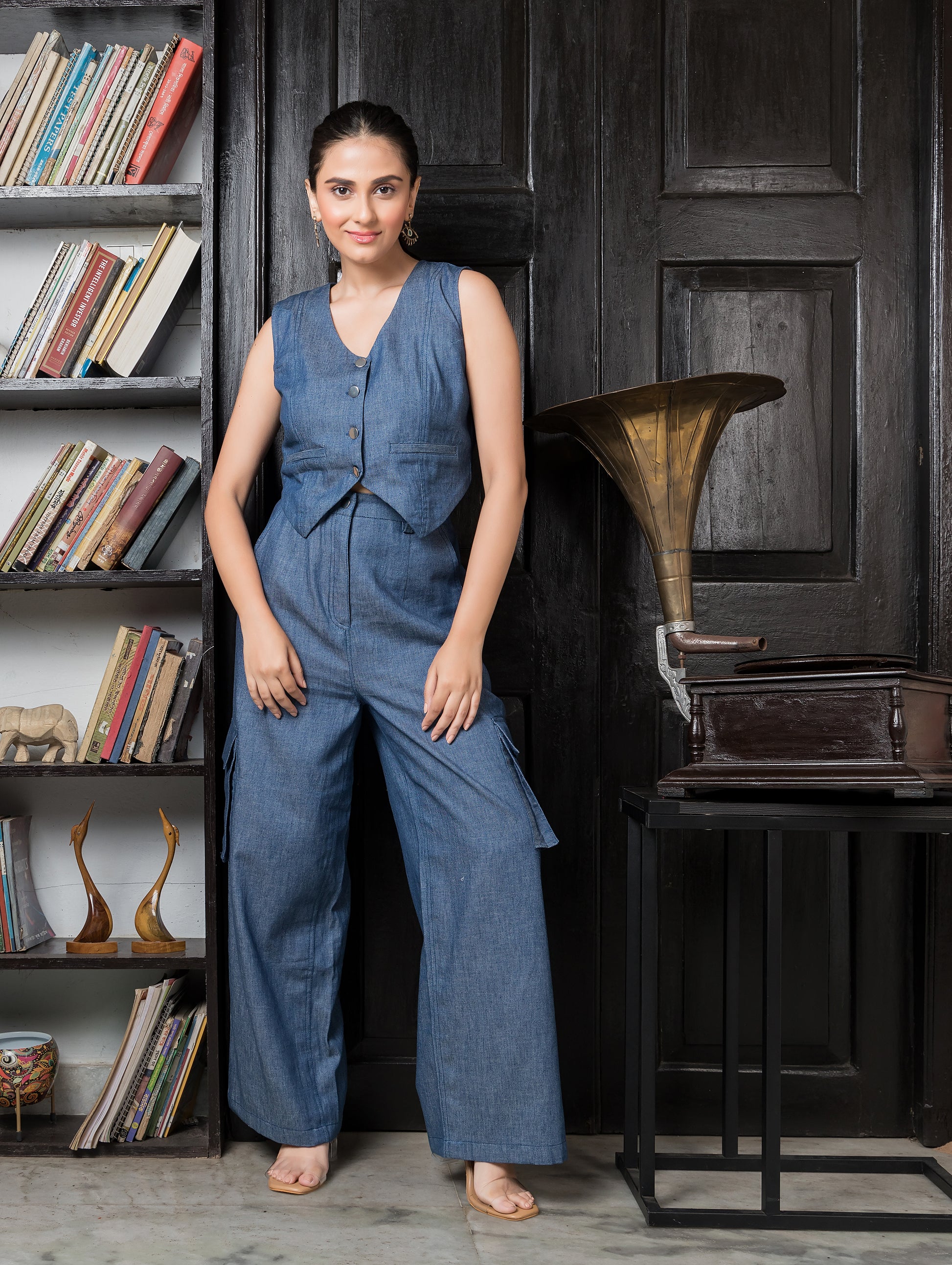 Denim Waistcoat with Cargo Pants