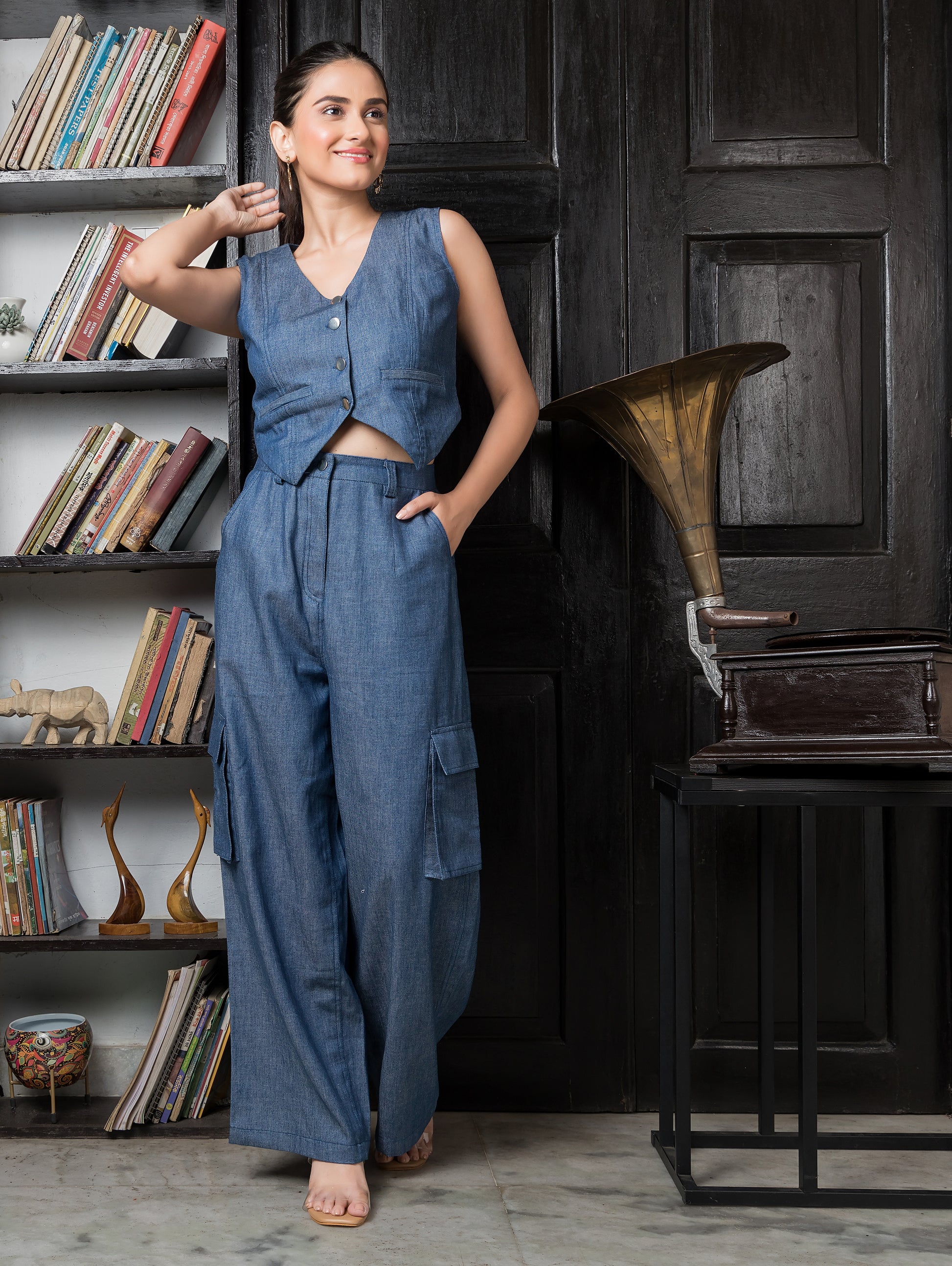 Denim Waistcoat with Cargo Pants