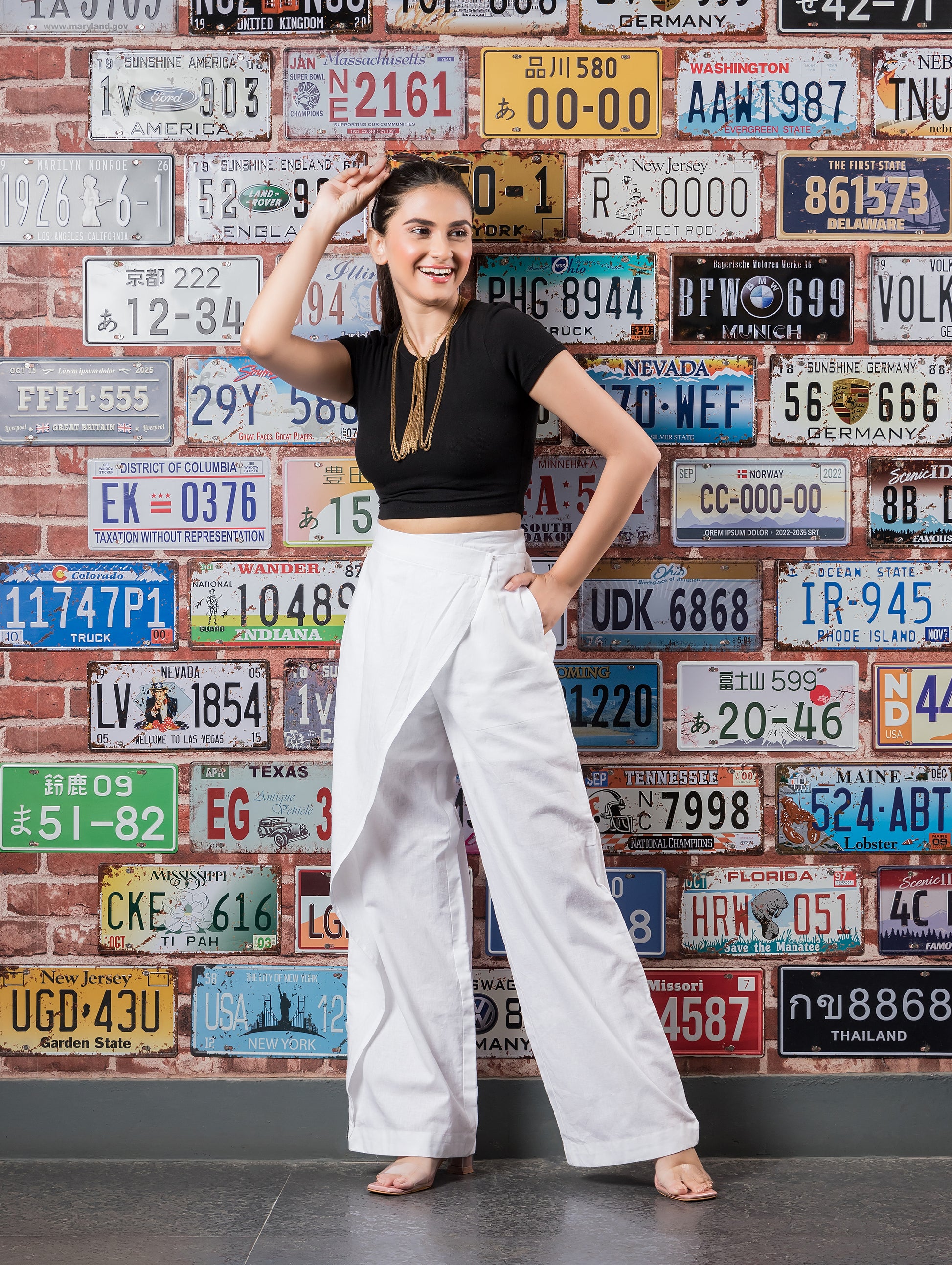 White Linen Flap Pants