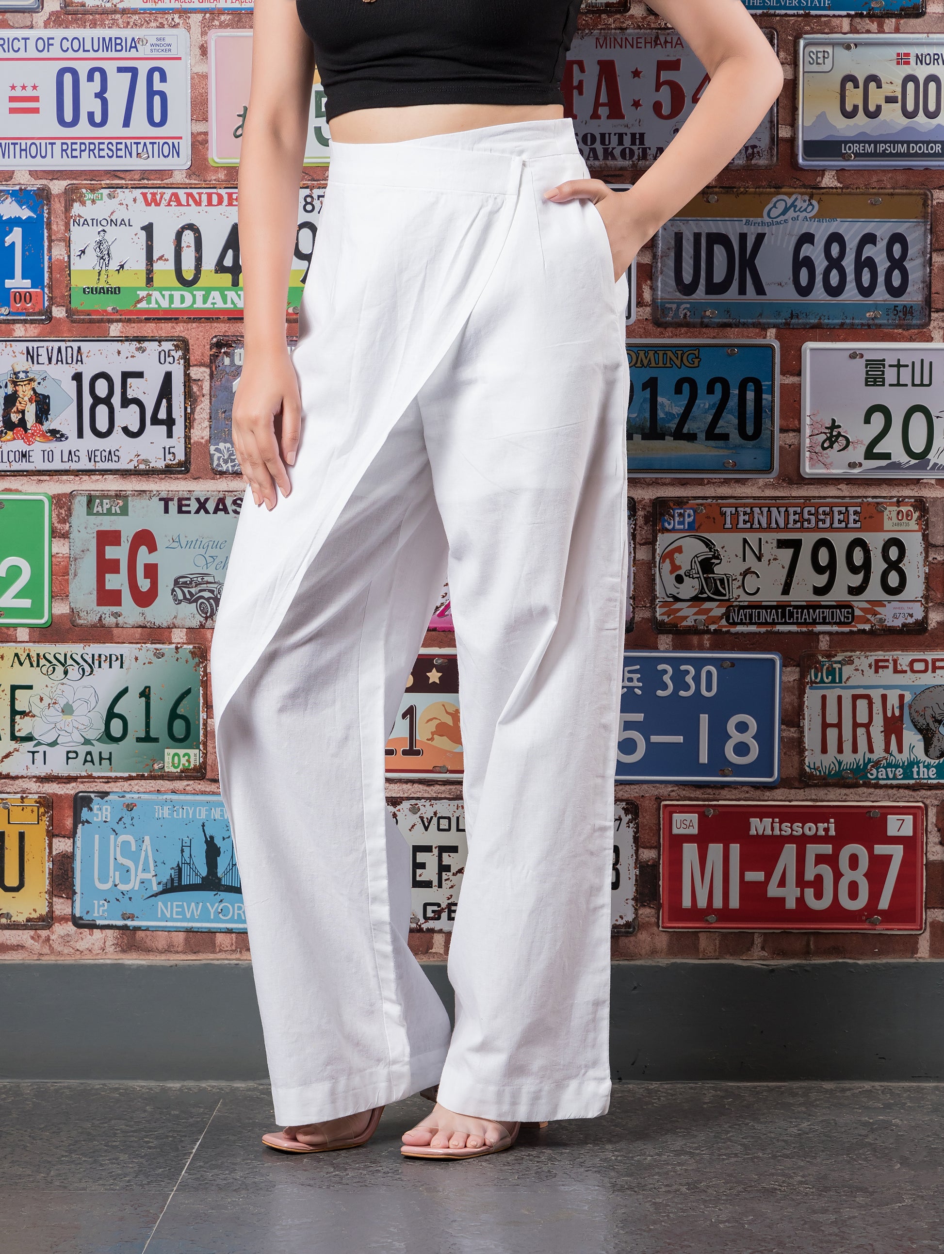White Linen Flap Pants