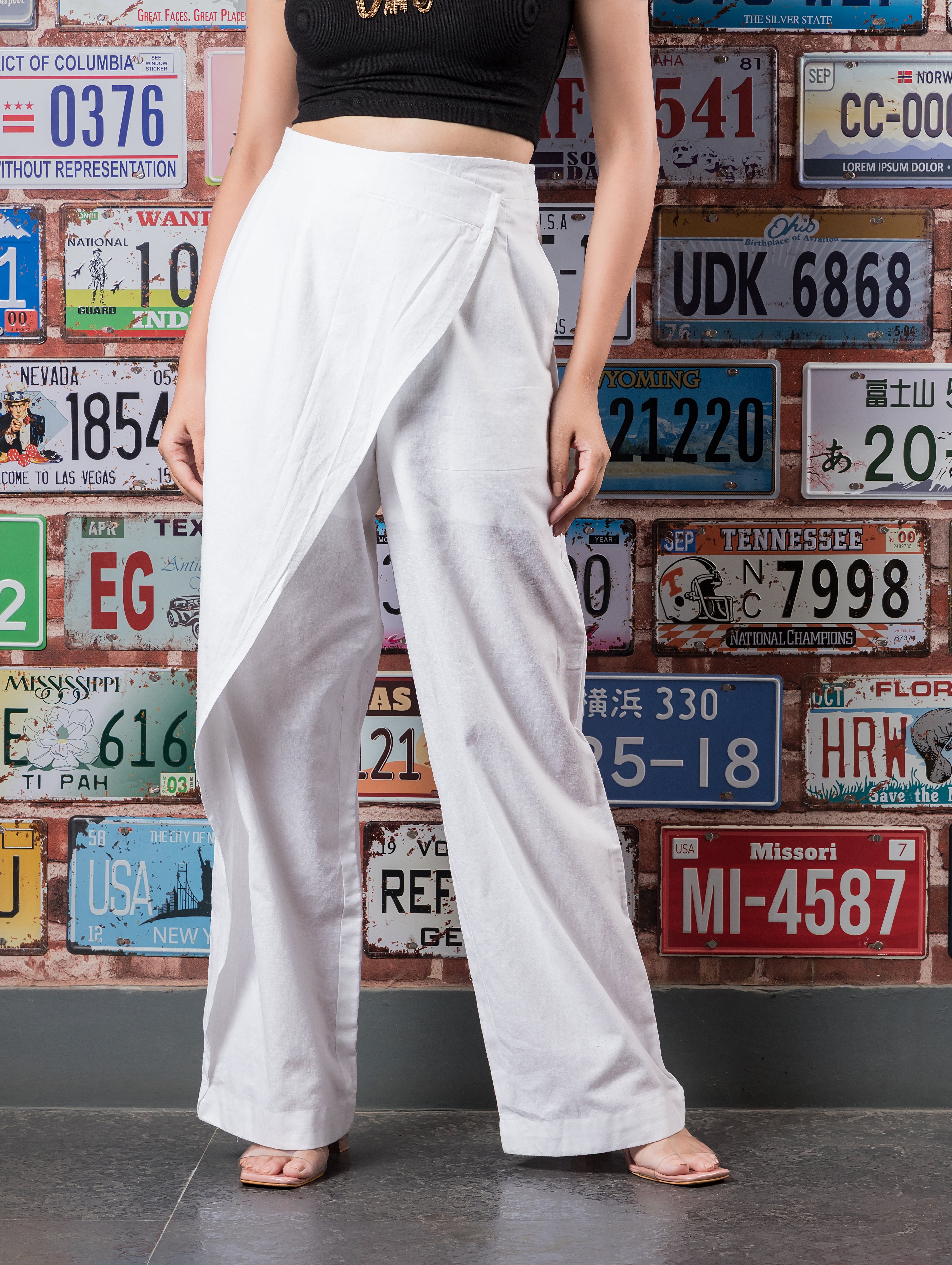 White Linen Flap Pants