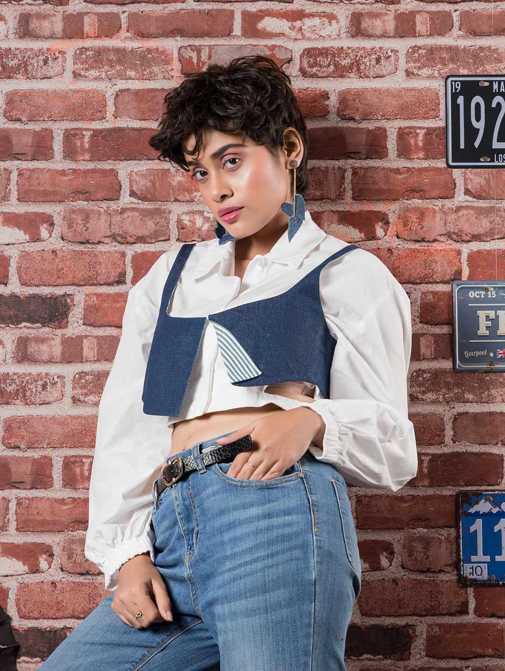 Denim & Green Stripe Reversible Waistcoat