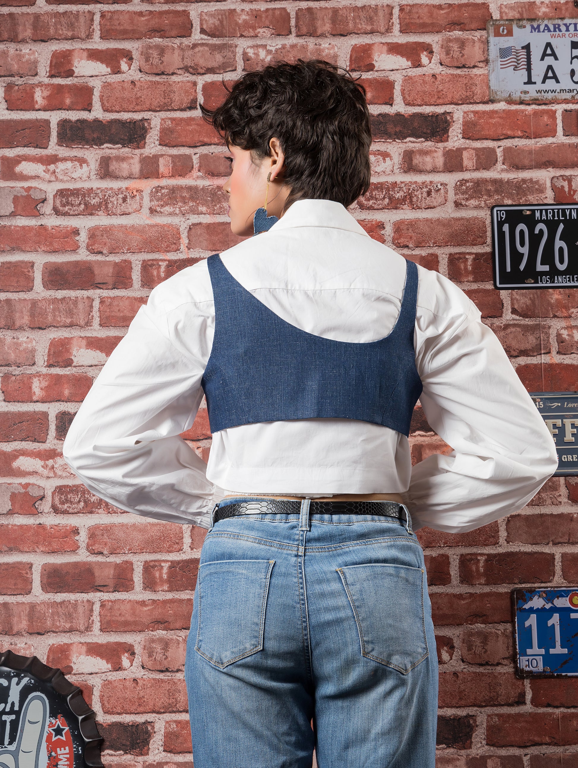 Denim & Green Stripe Reversible Waistcoat