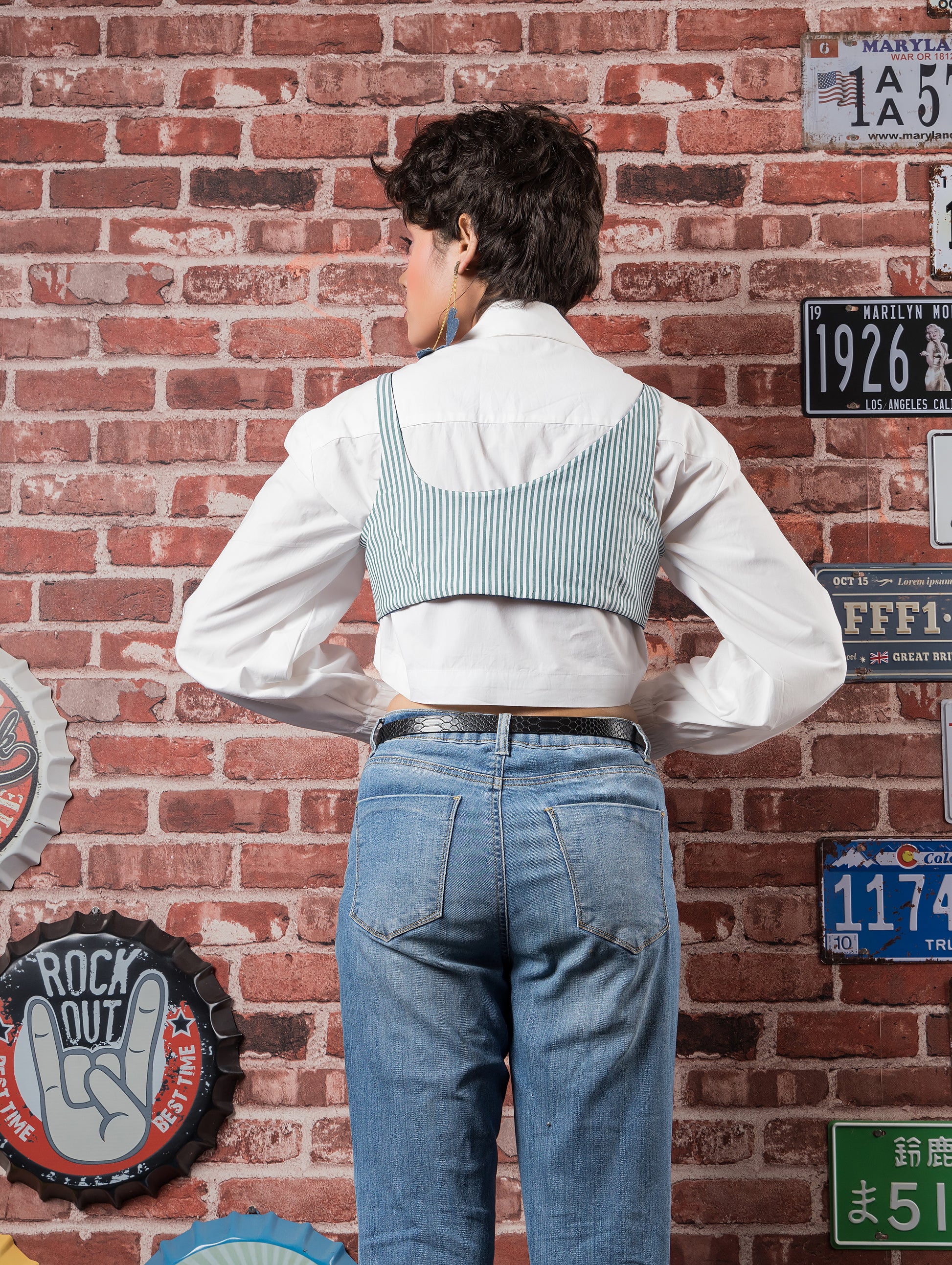 Denim & Green Stripe Reversible Waistcoat
