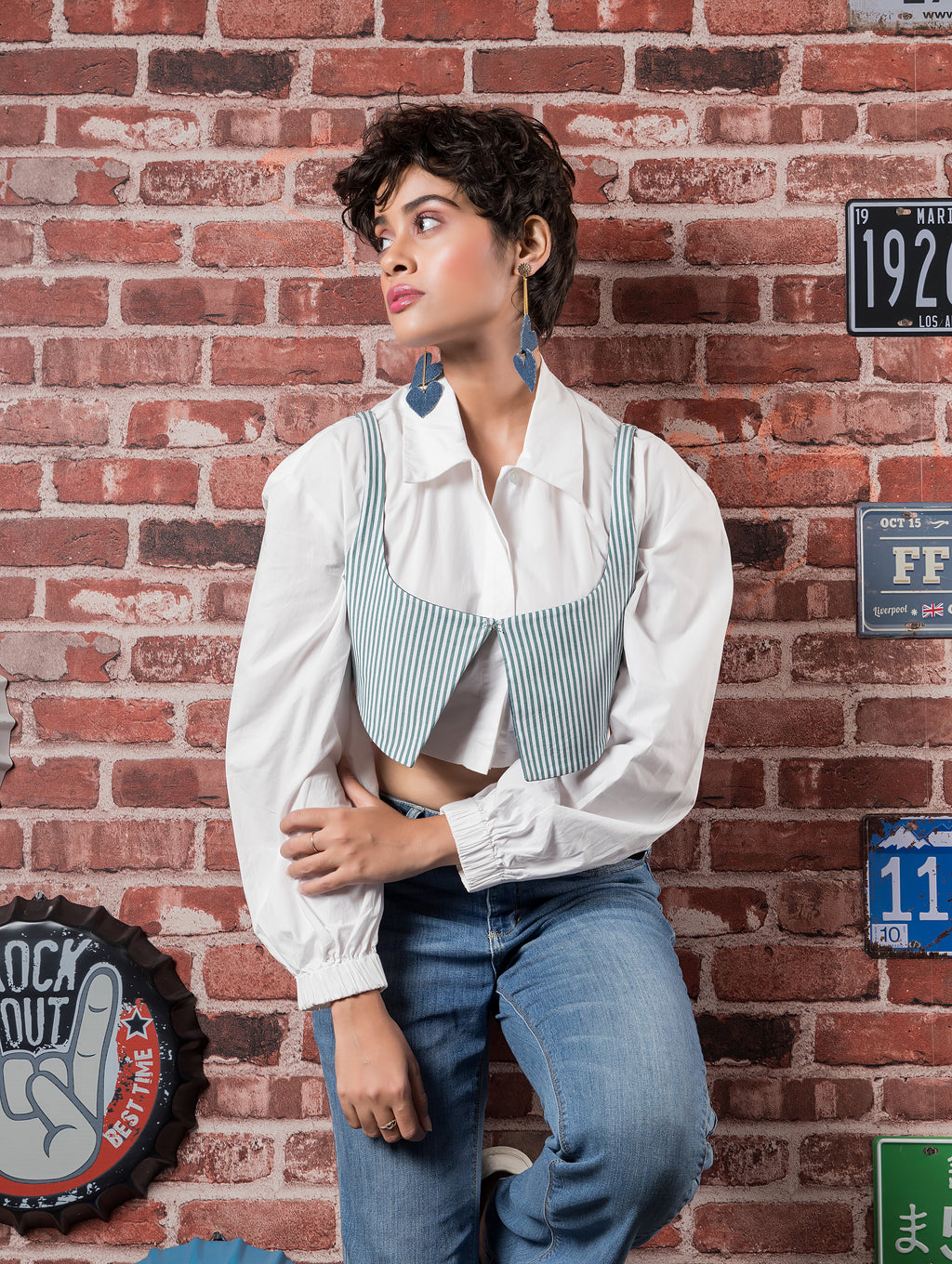 Denim & Green Stripe Reversible Waistcoat