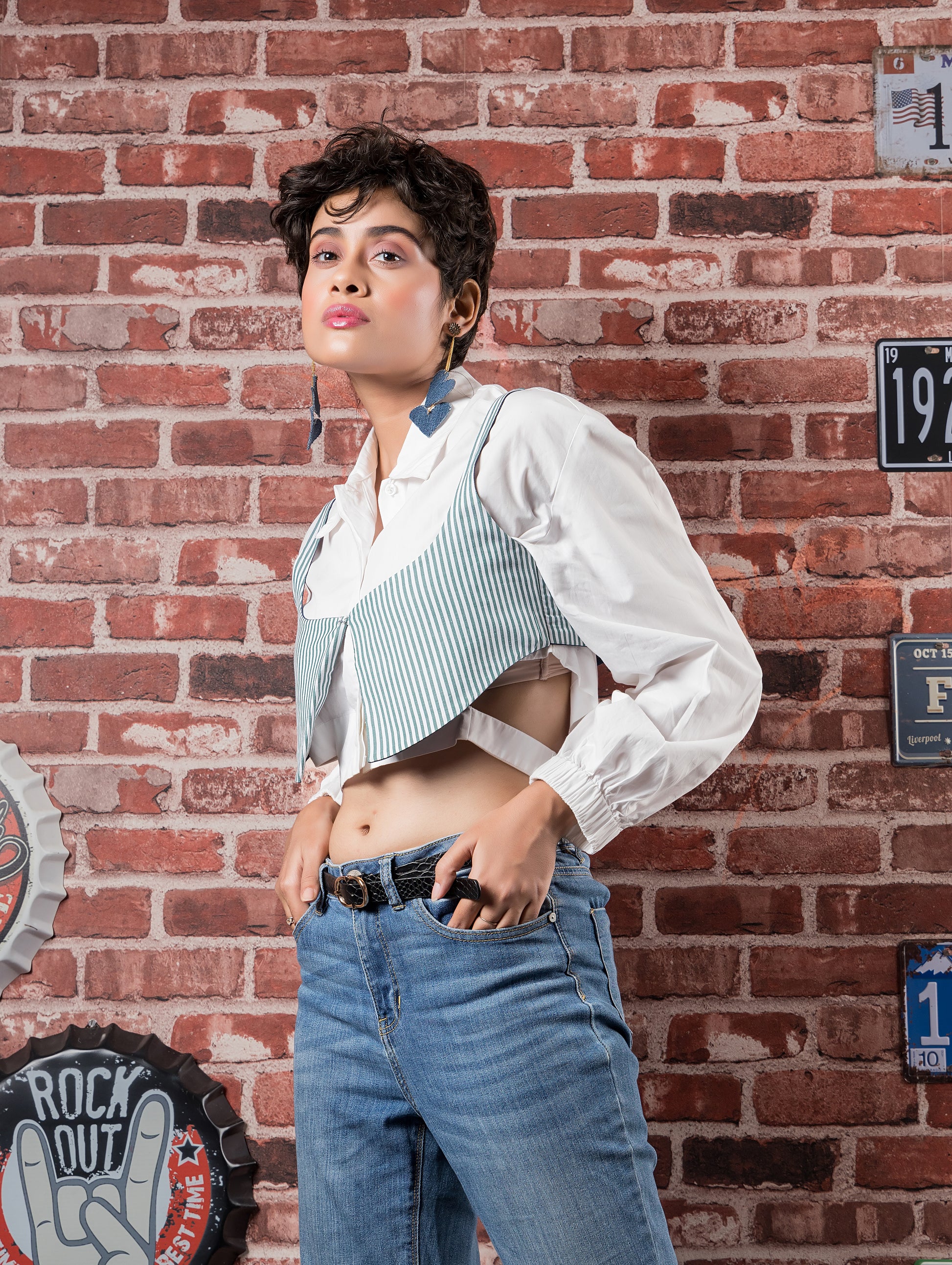 Denim & Green Stripe Reversible Waistcoat