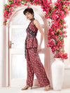 Red Printed Waistcoat with Printed Lapel Belt & Pants