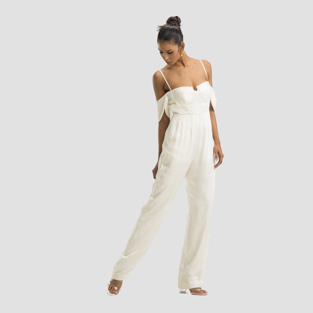 Off Shoulder White Jumpsuit