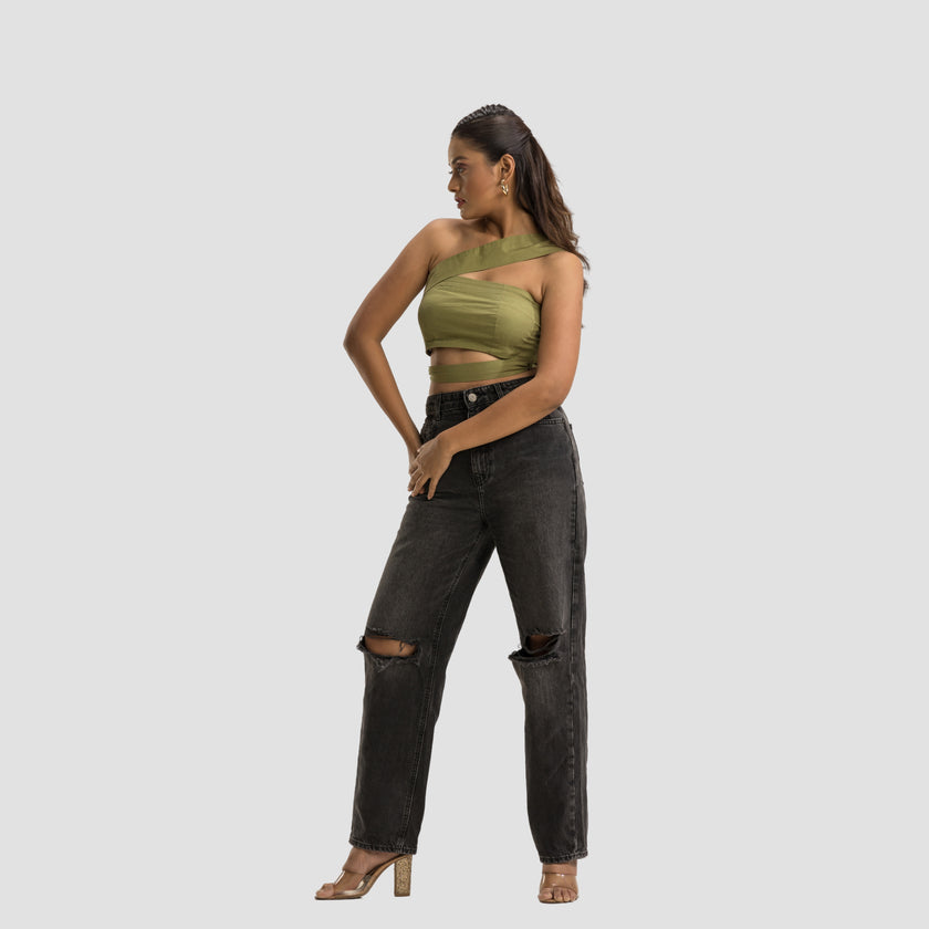 Olive Cut Out Crop Top