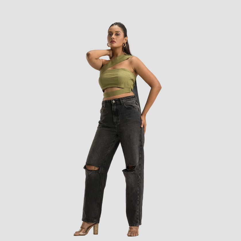 Olive Cut Out Crop Top