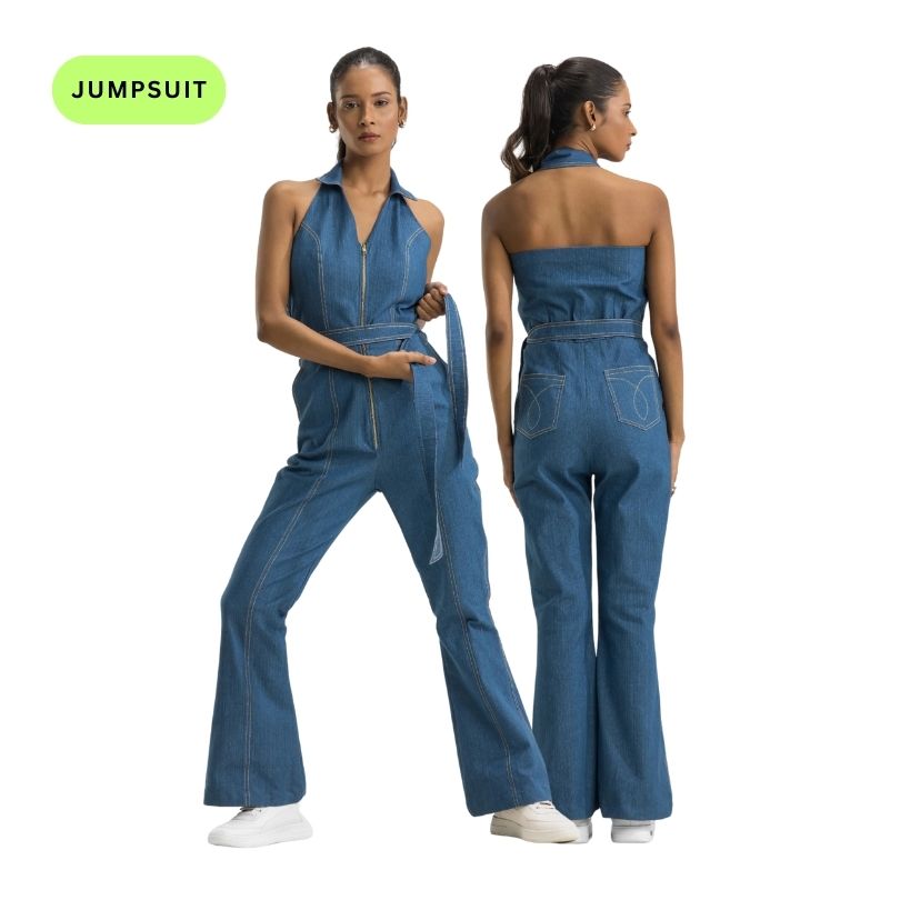 Halter Neck Denim Overalls
