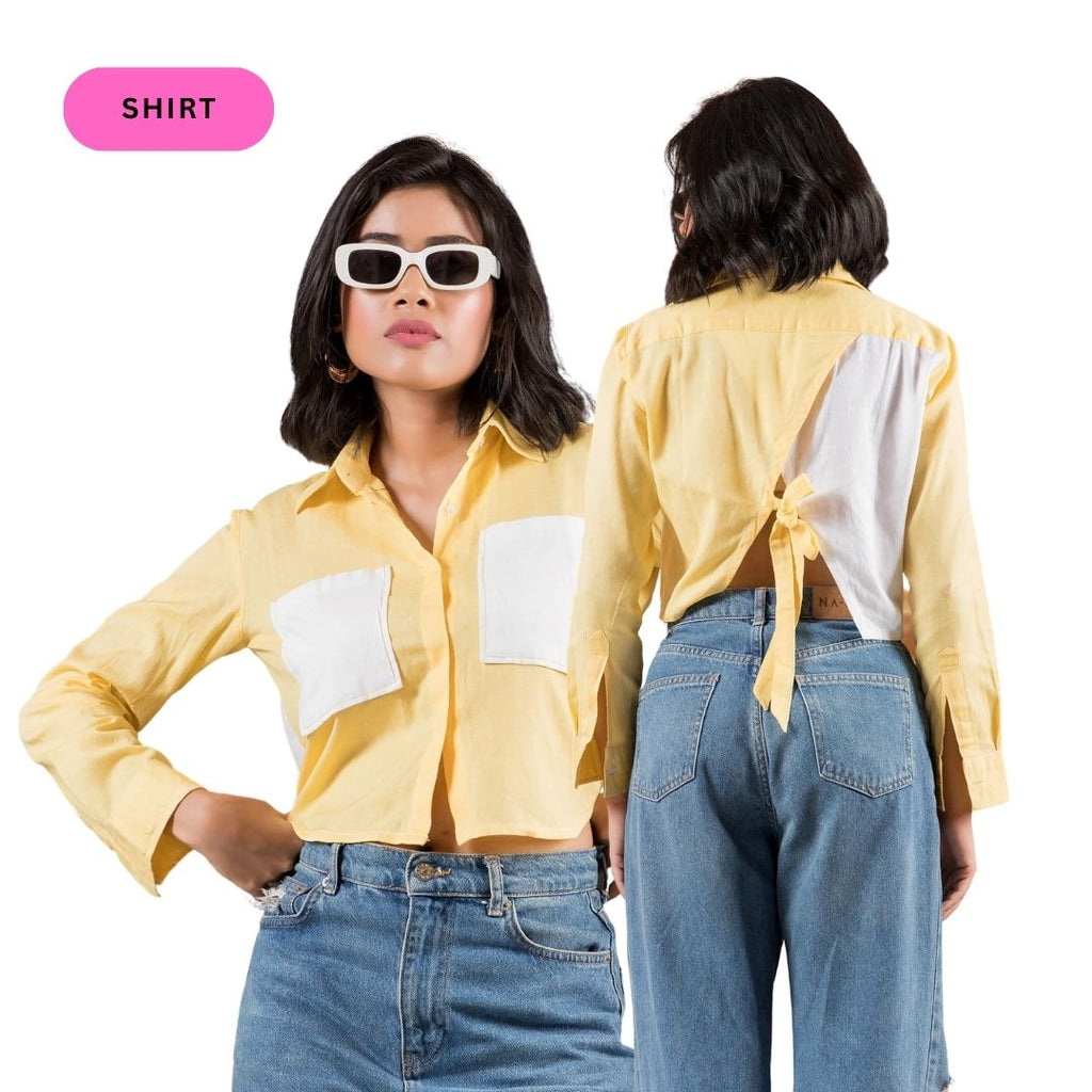 Yellow Linen Shirt with Back Knot