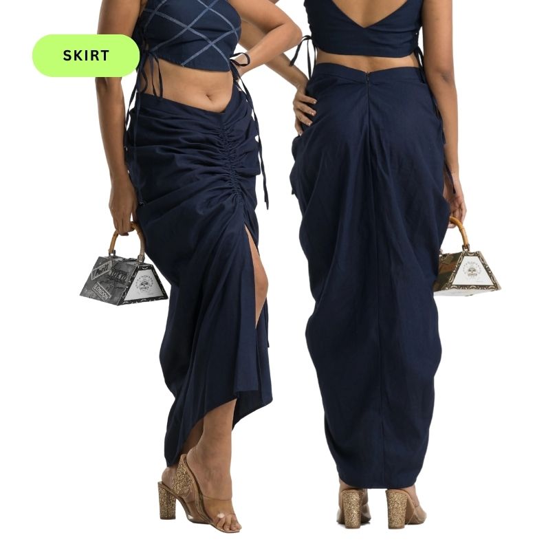 Denim Rouched Tie Up Skirt