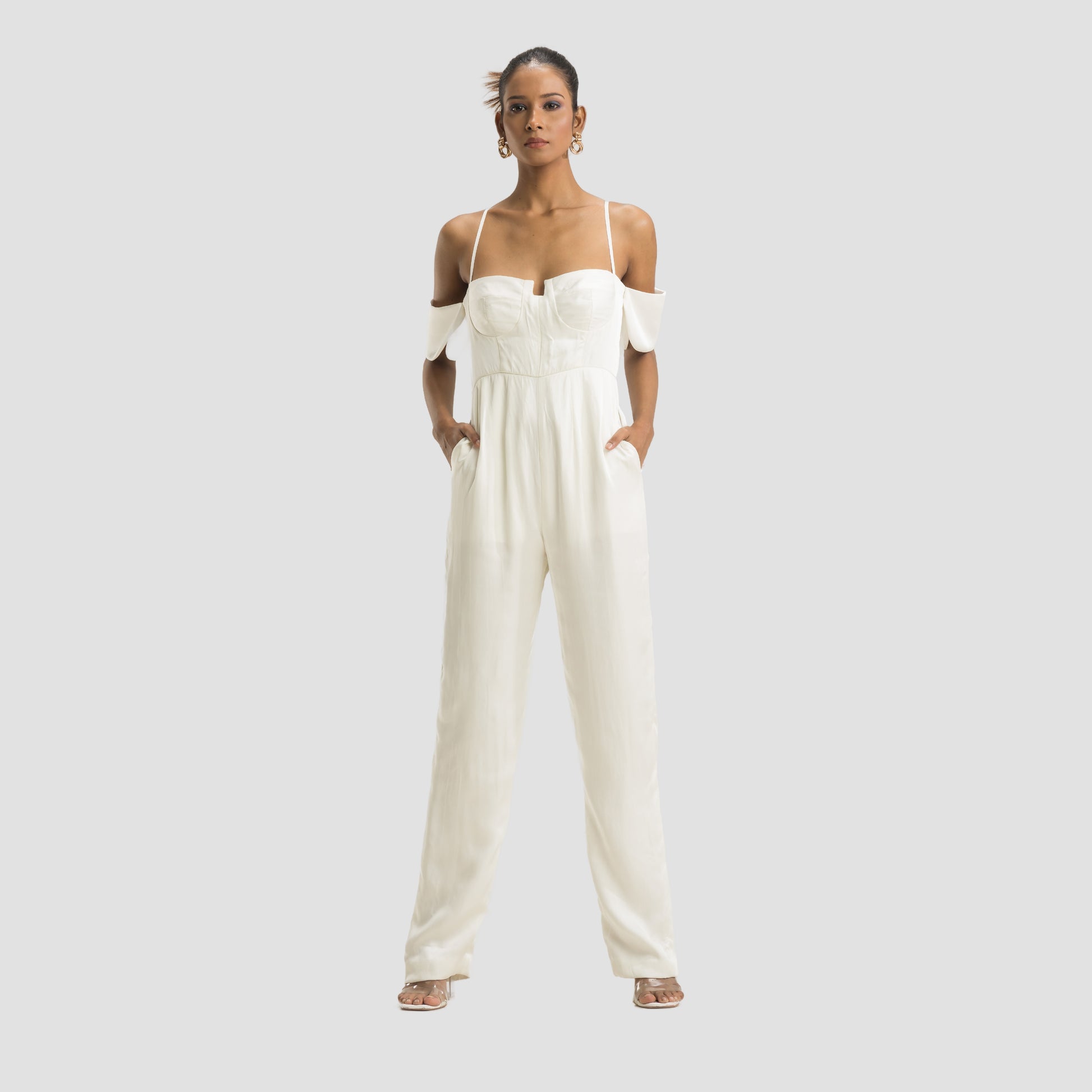 Off Shoulder White Jumpsuit
