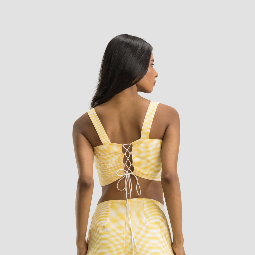 Yellow Gingham Reversible Corset Top