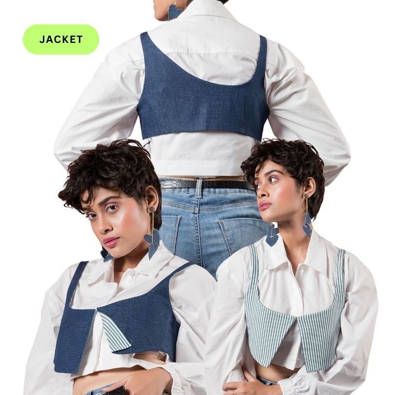 Denim & Green Stripe Reversible Waistcoat