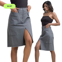 Grey Denim Cargo Skirt