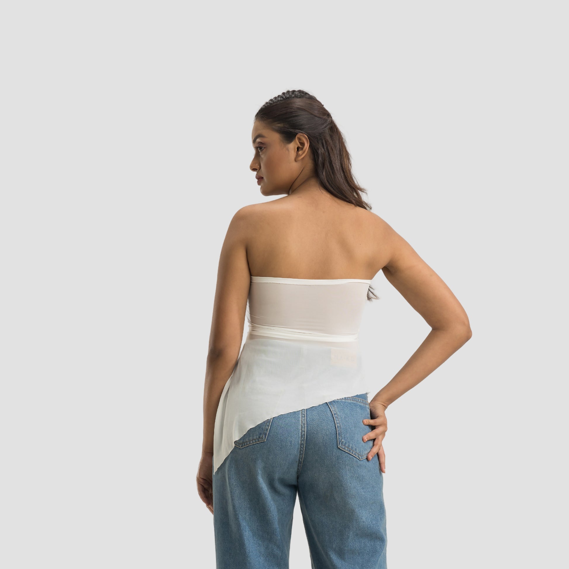 Strapless Gathered Asymmetrical Top