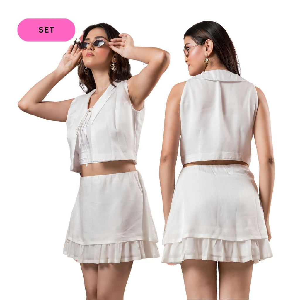 White Front Tie Waistcoat with Skirt